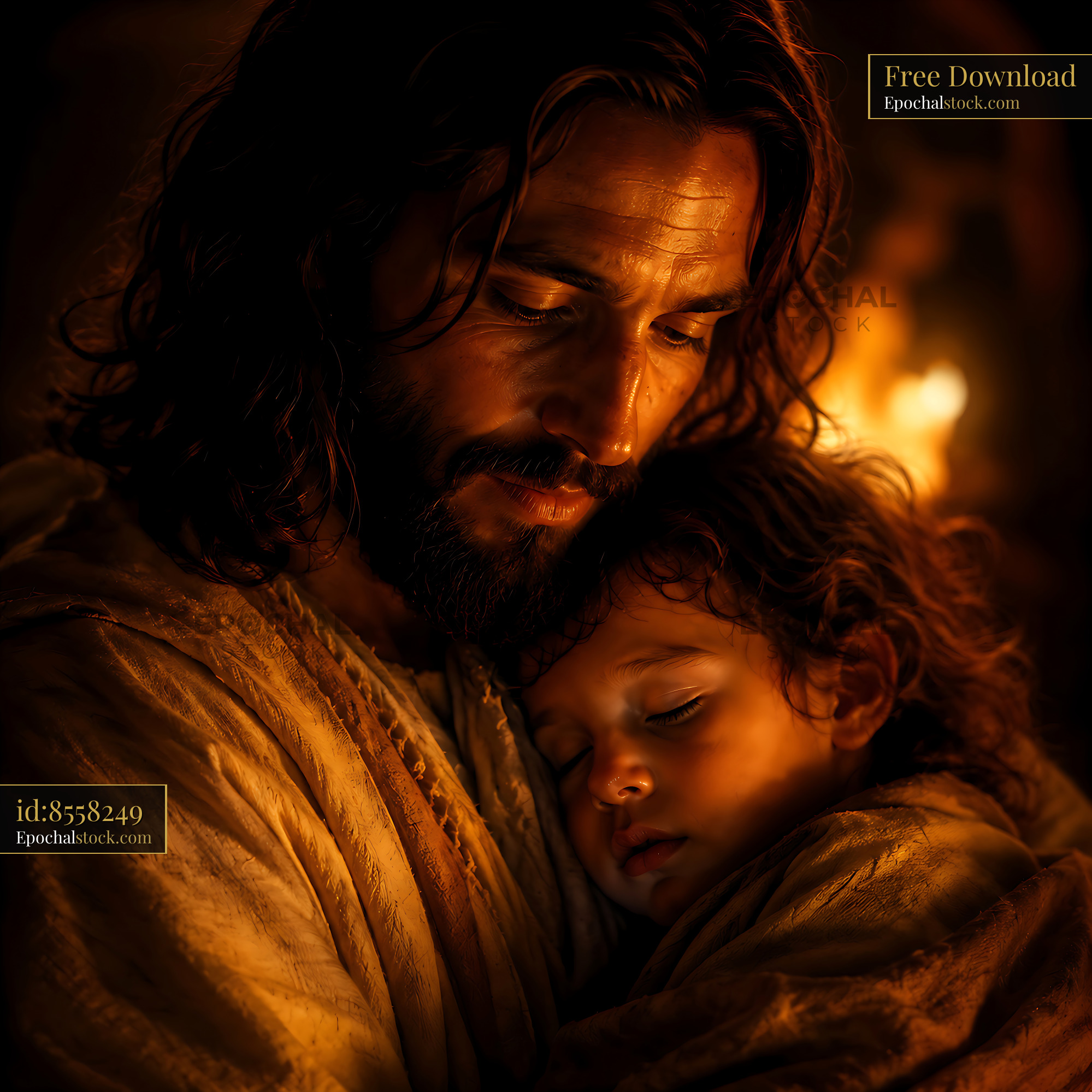 Watermarked full-resolution preview of Emotional moment between a man and a child at night