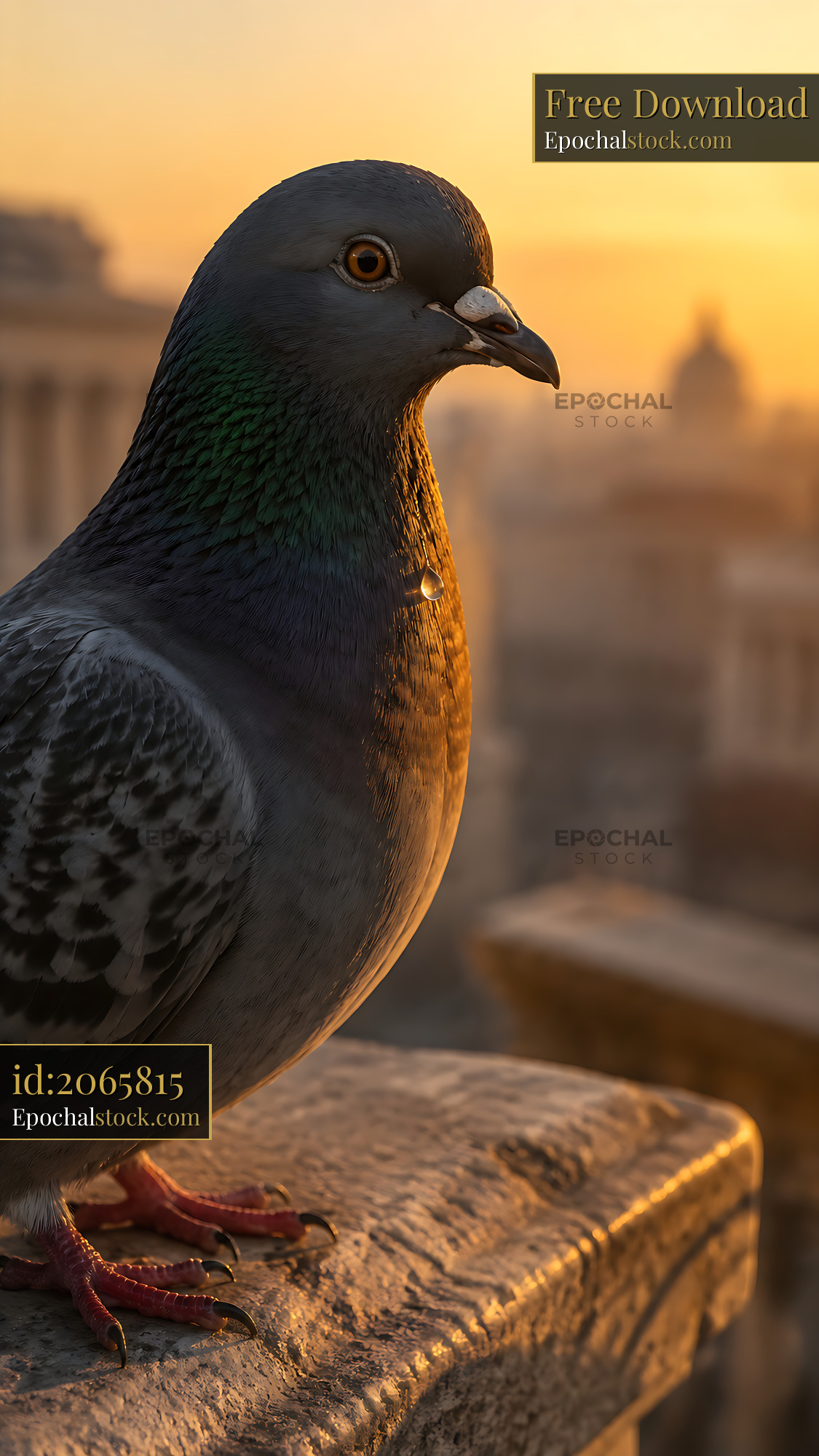 Pigeon Perched on a Stone Ledge at Sunset in the City - stock photo