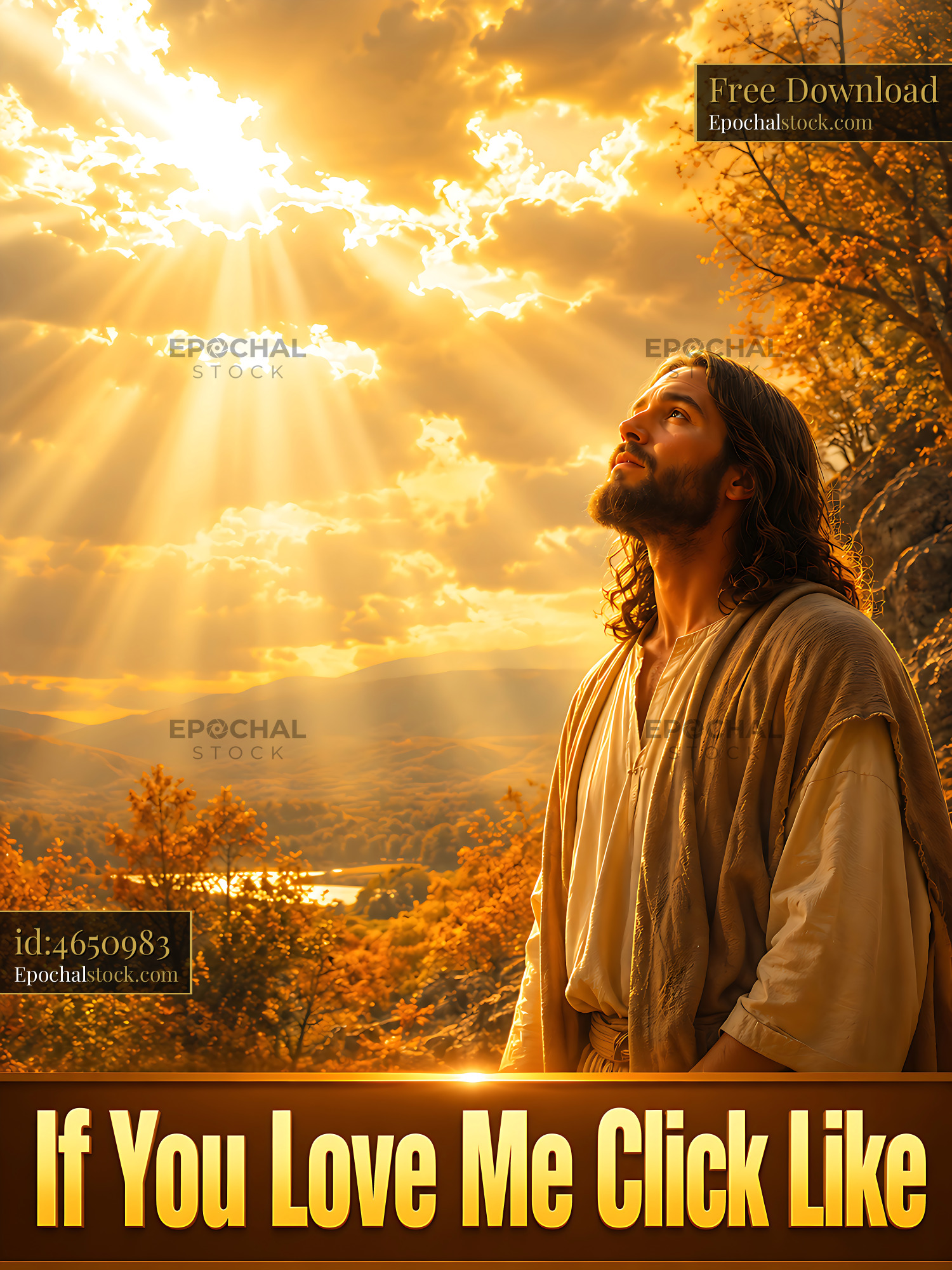 Watermarked full-resolution preview of Man looking upward in nature with sunlight and clouds