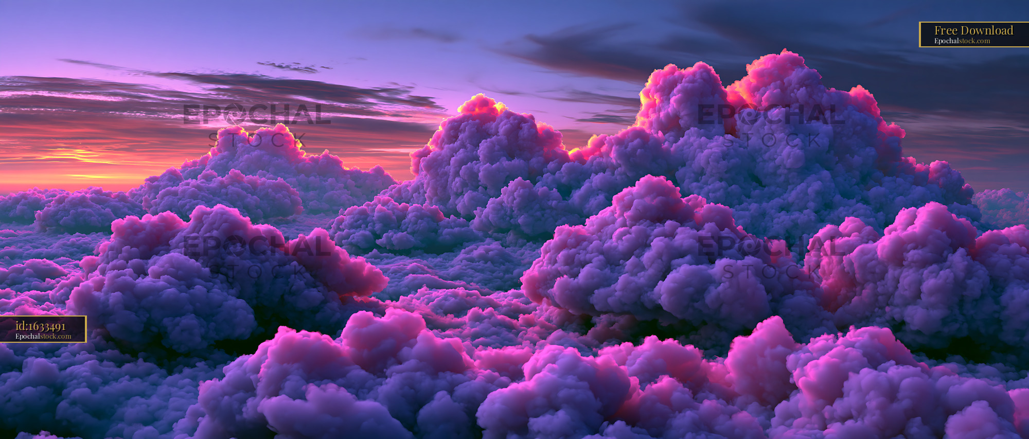 Watermarked full-resolution preview of Colorful clouds at sunset over a landscape