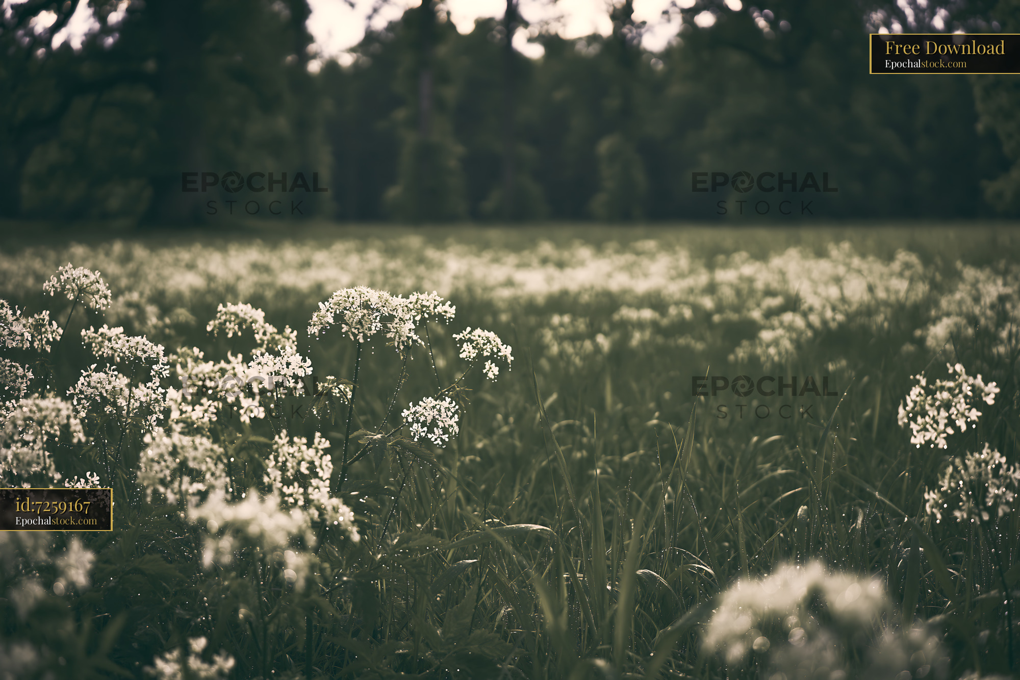 Watermarked full-resolution preview of Field with white flowers and green grass in the background
