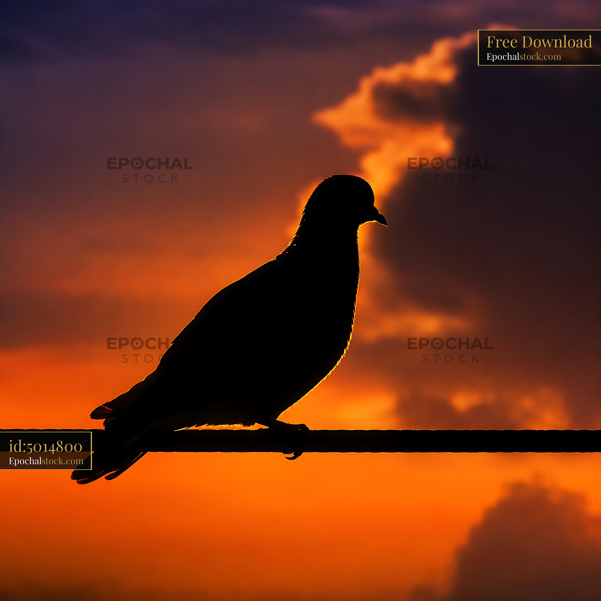 Watermarked full-resolution preview of Bird silhouette on wire at sunset