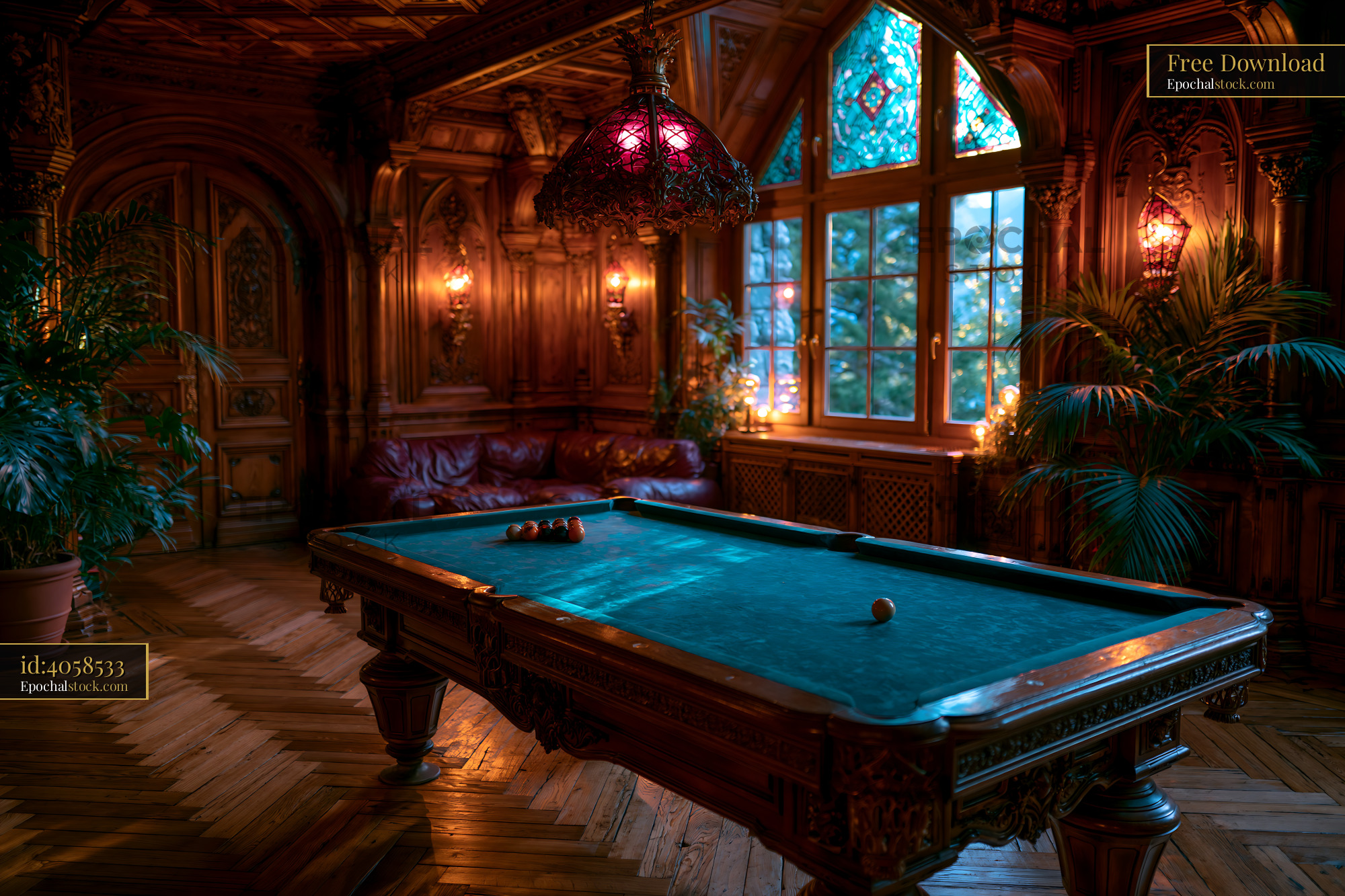Billiard Room With Dark Wood Interiors and Warm Lighting