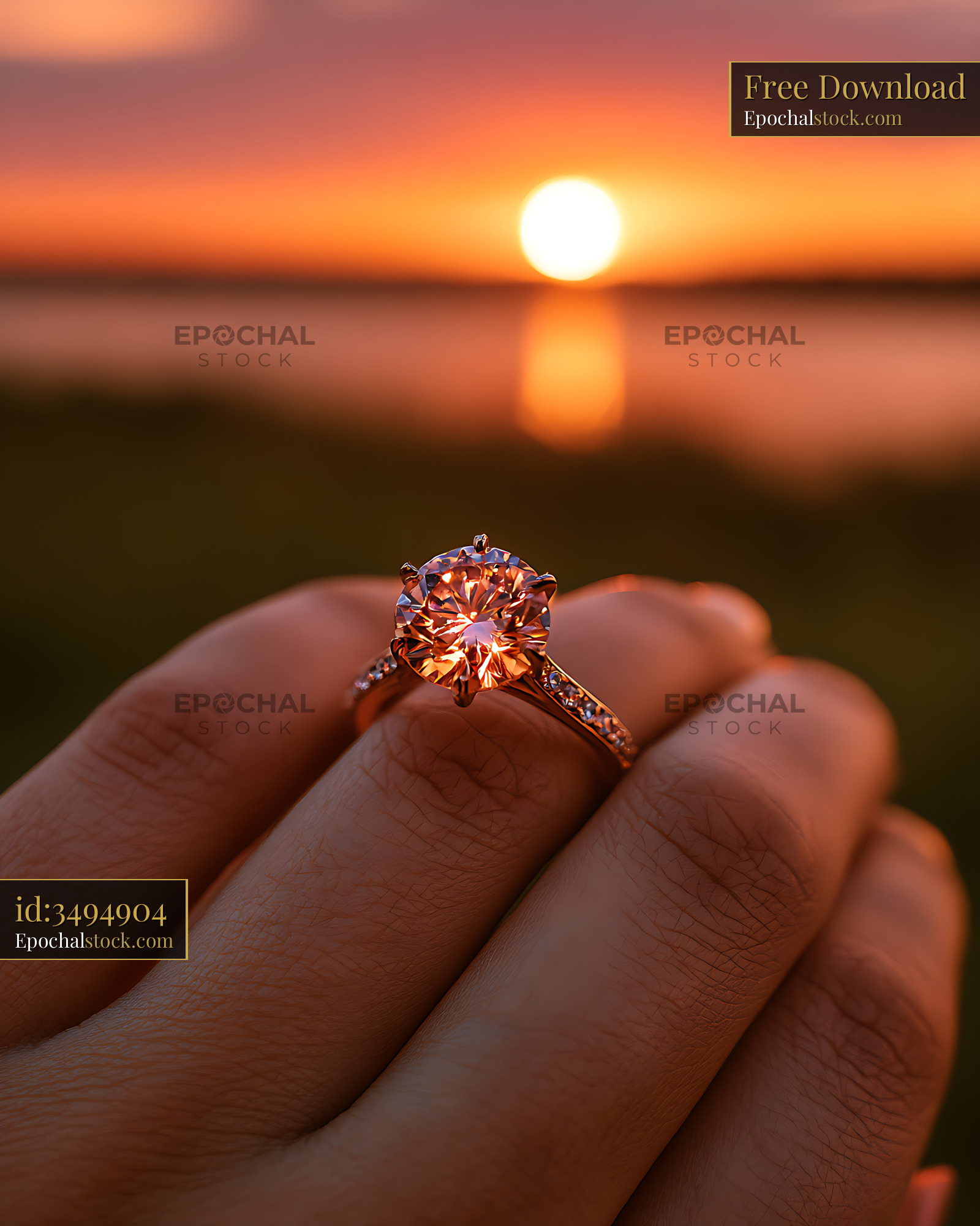 Watermarked full-resolution preview of Engagement ring and sunset reflection