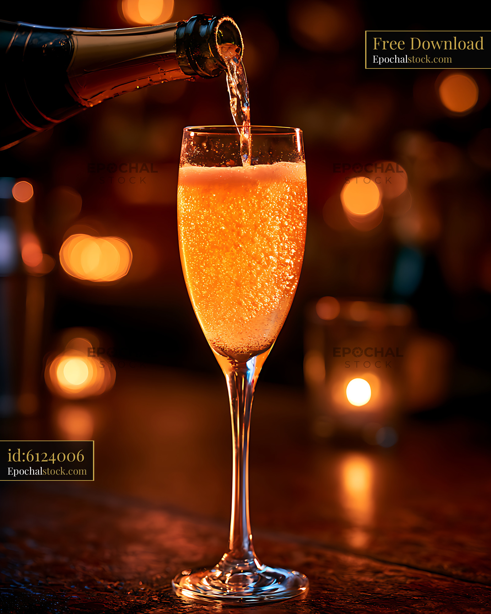 Watermarked full-resolution preview of Champagne being poured into a glass at a bar setting