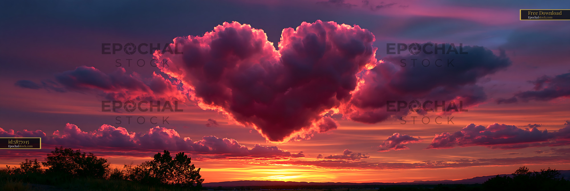 Watermarked full-resolution preview of Cloud shaped like a heart during sunset with colorful sky