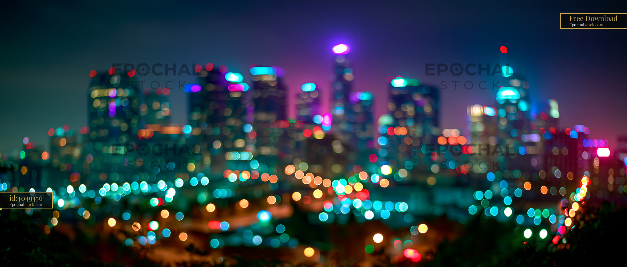 Watermarked full-resolution preview of Bright city lights illuminate the skyline at night