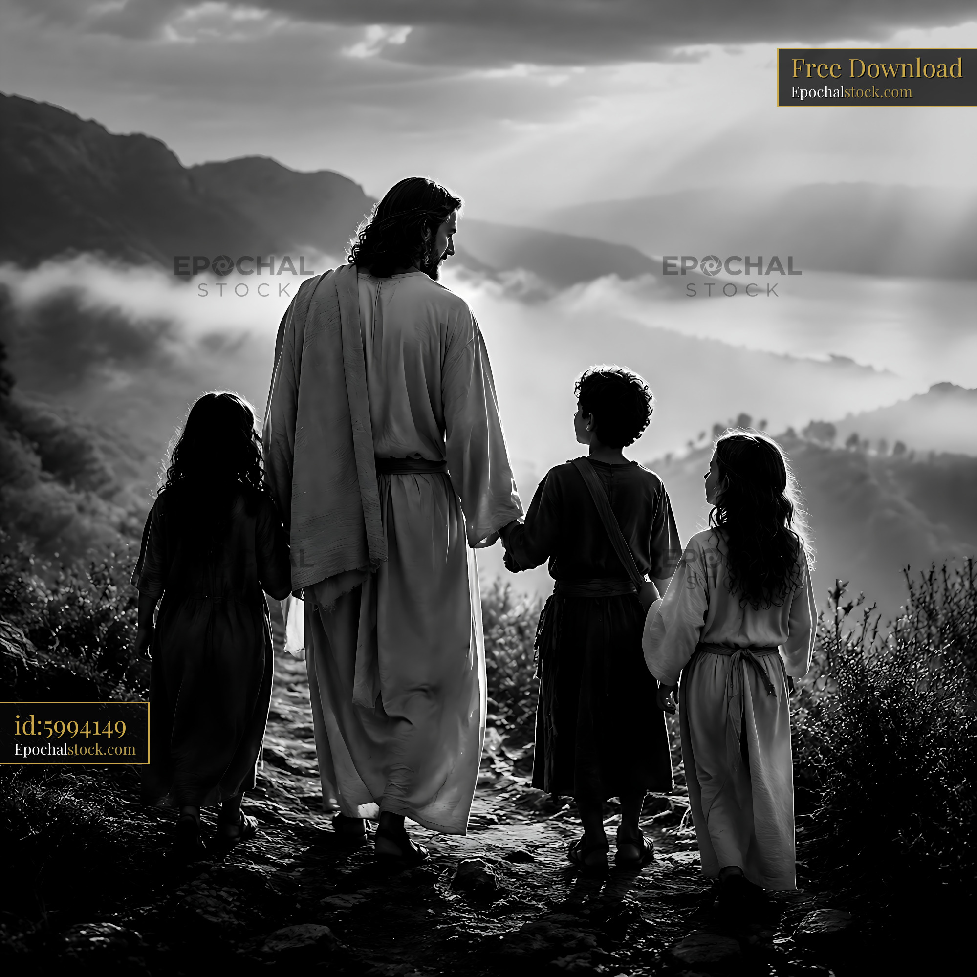 Watermarked full-resolution preview of Walking together in the mountains with children
