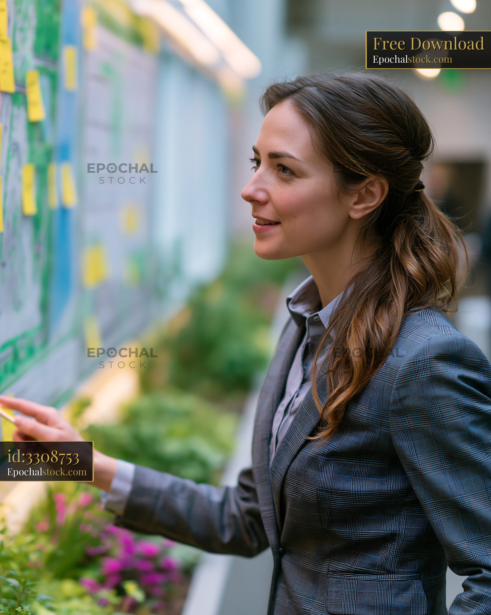 Watermarked full-resolution preview of Businesswoman engages in discussion at a planning board