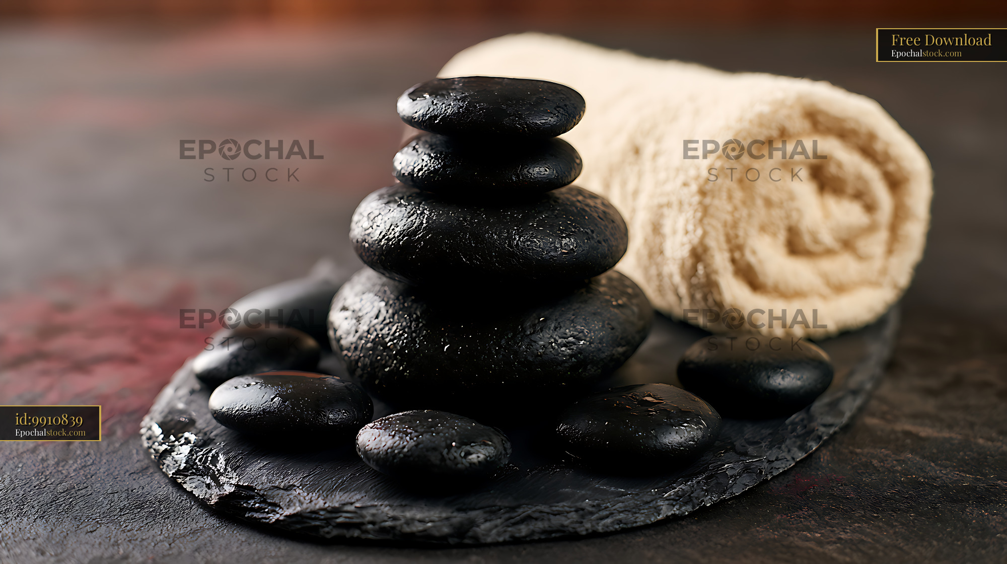 Watermarked full-resolution preview of Balanced black stones and cream stone in a warm still life
