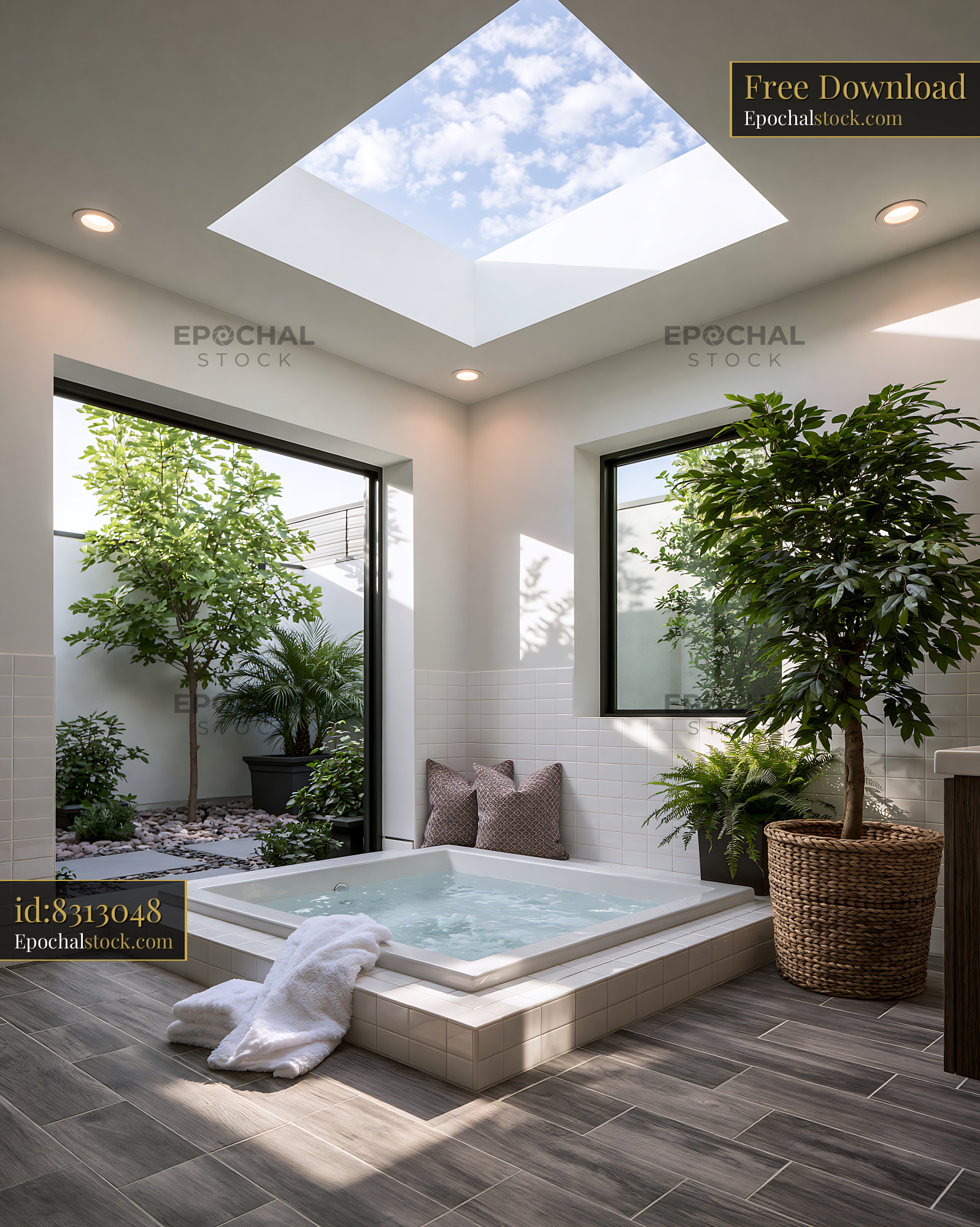 Watermarked full-resolution preview of Indoor spa area with a small hot tub and natural light