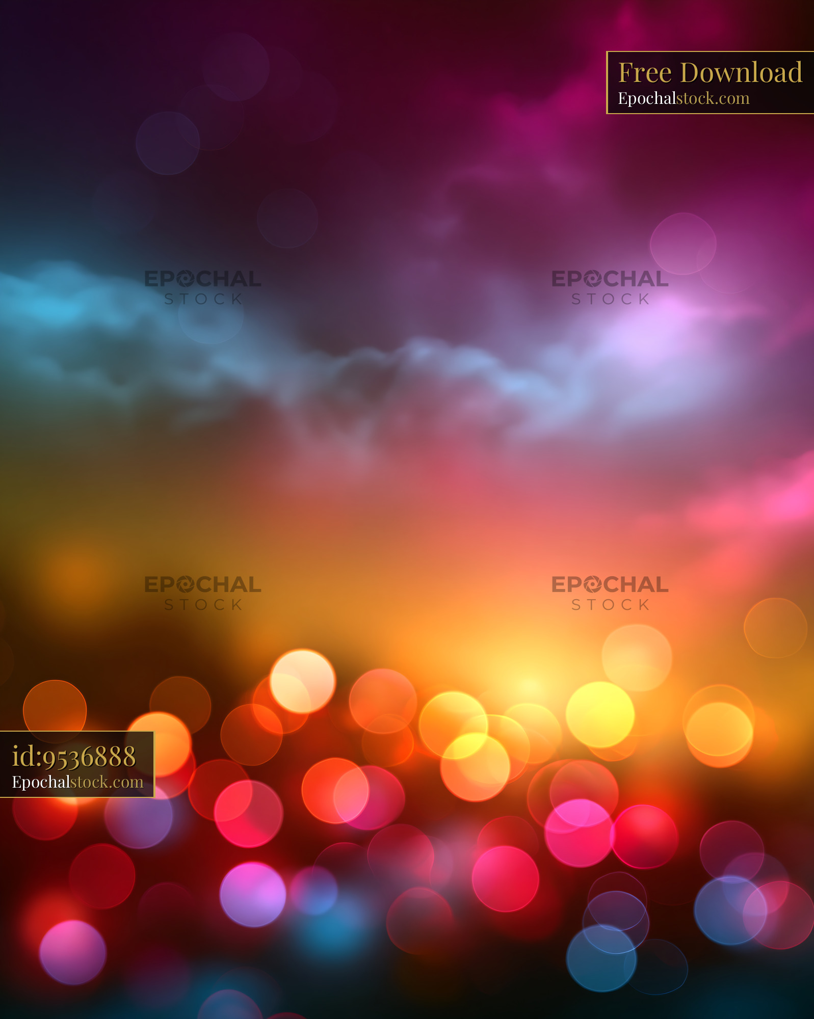 Watermarked full-resolution preview of Colorful bokeh lights against a blurred sky at sunset