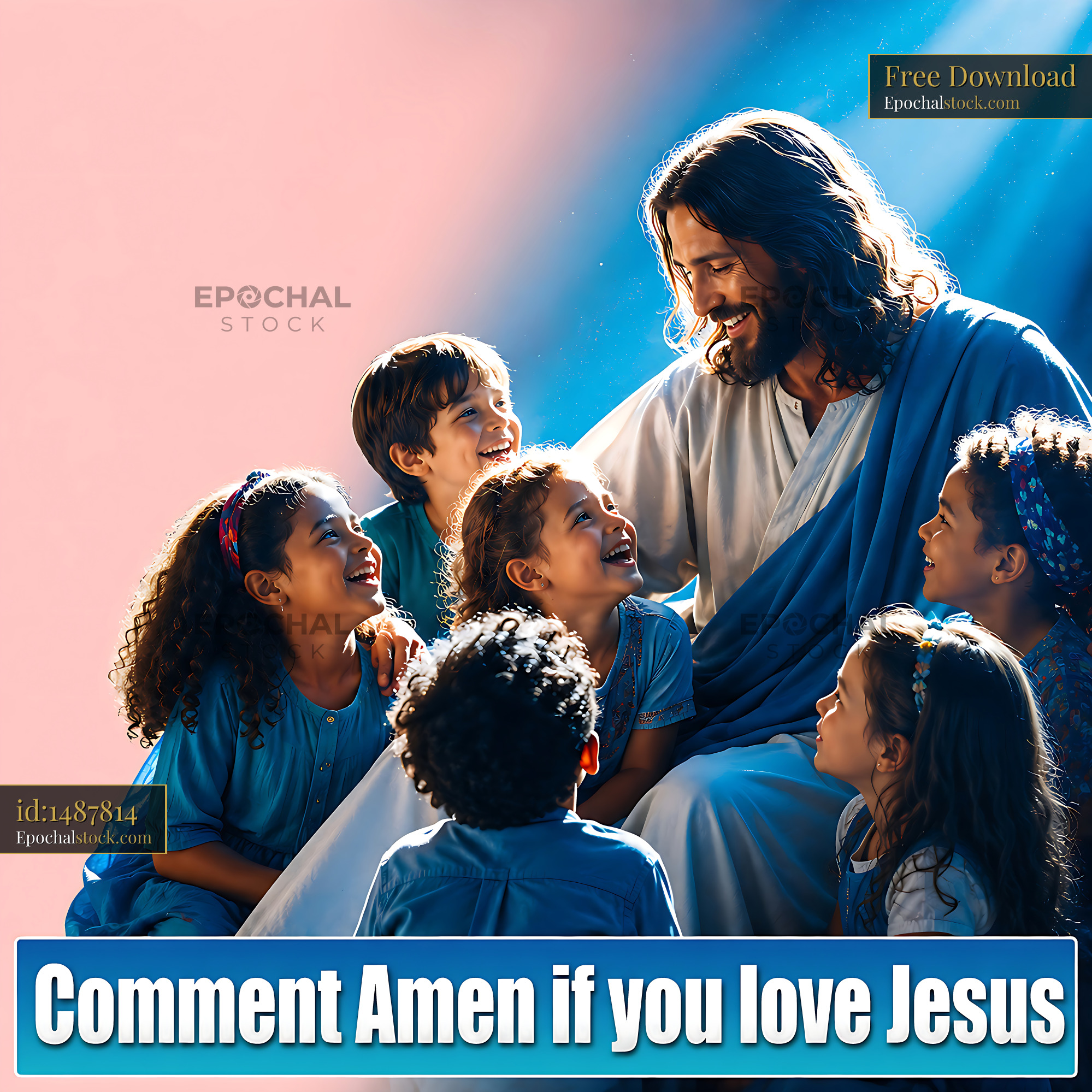 Watermarked full-resolution preview of Jesus interacting with children in a joyful scene