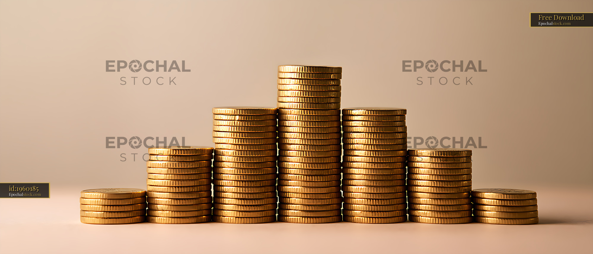Watermarked full-resolution preview of Gold coin stacks arranged like a financial growth chart
