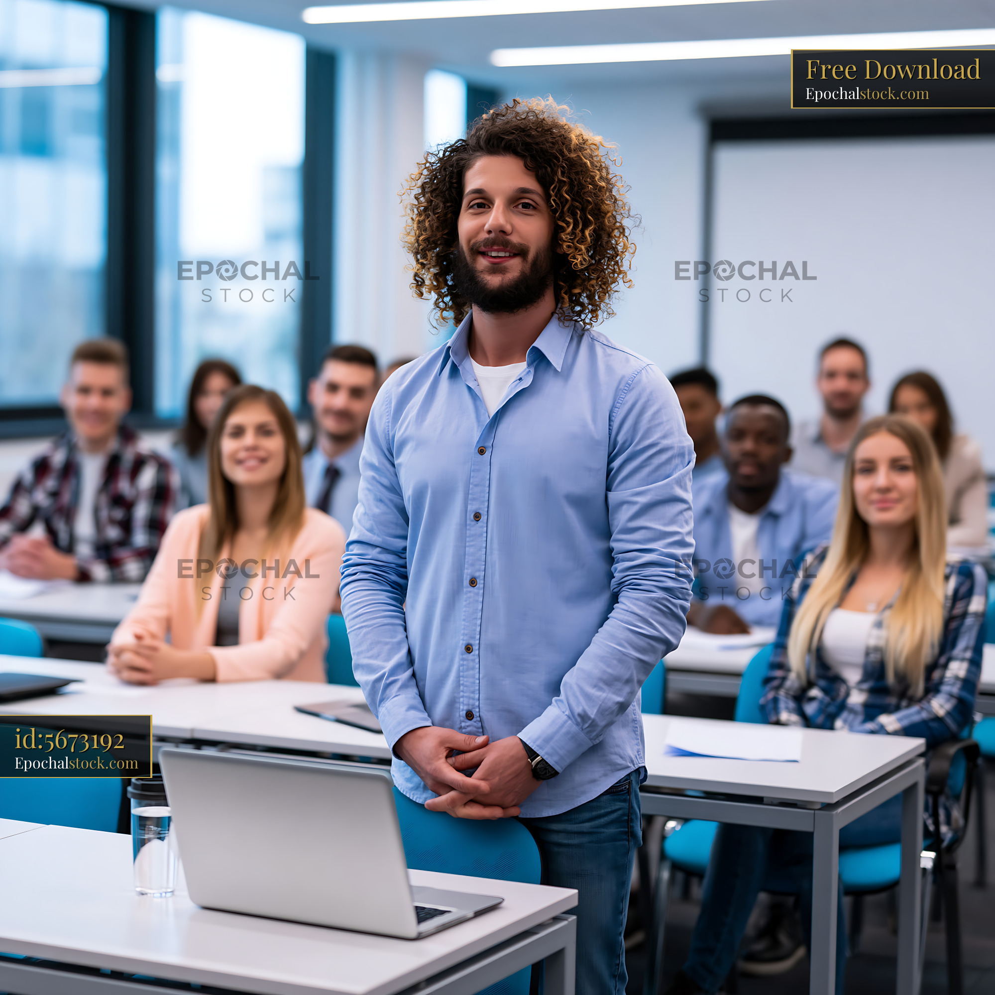 Watermarked full-resolution preview of Group of people in a classroom setting listening to a speaker