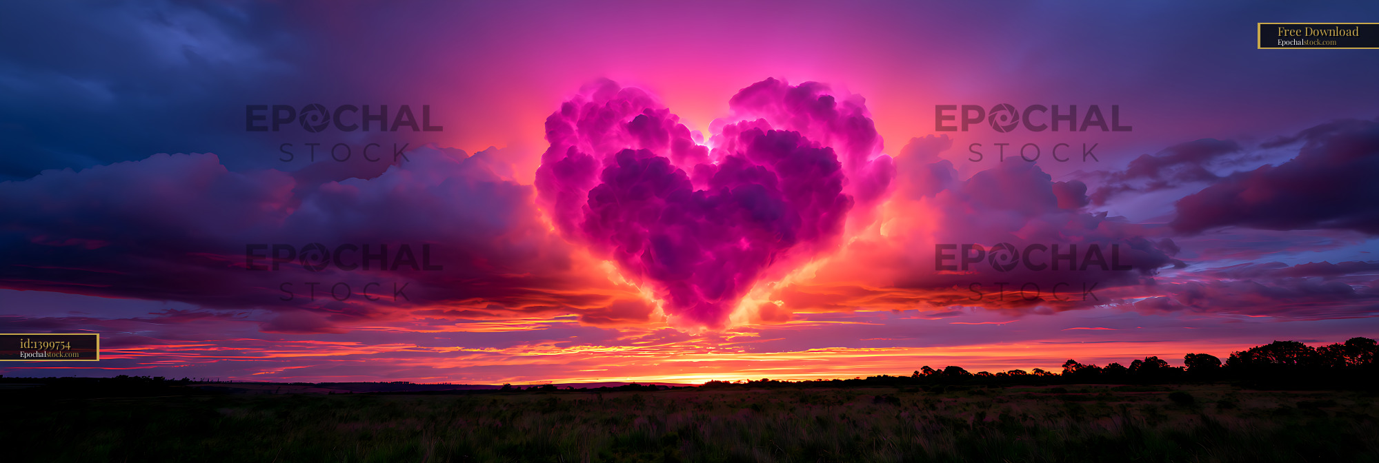 Watermarked full-resolution preview of Heart-shaped cloud above colorful sunset horizon