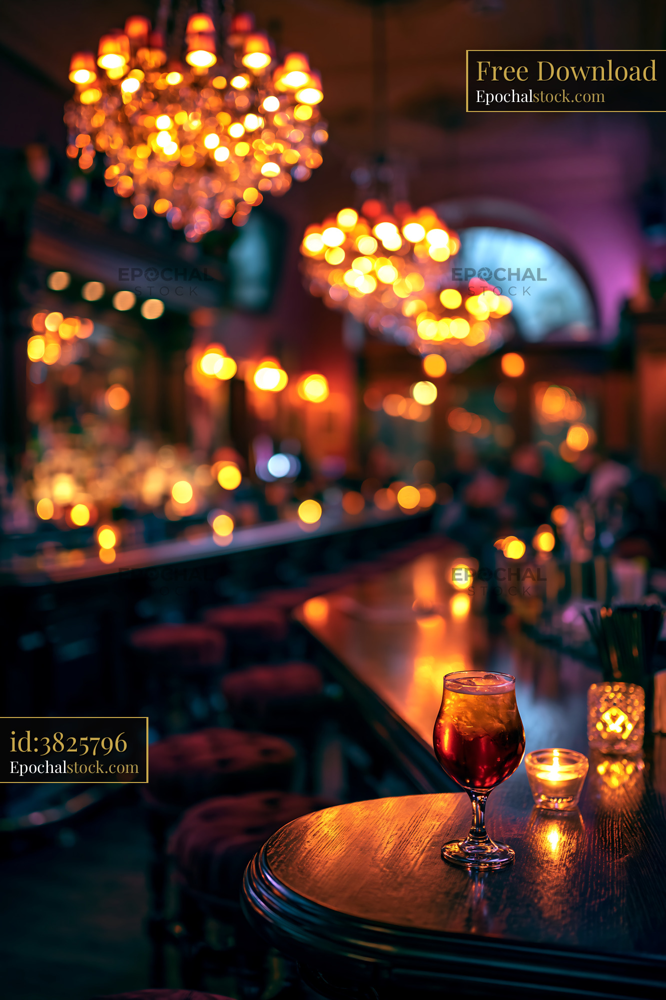 Watermarked full-resolution preview of Elegant bar scene with drinks and warm lighting