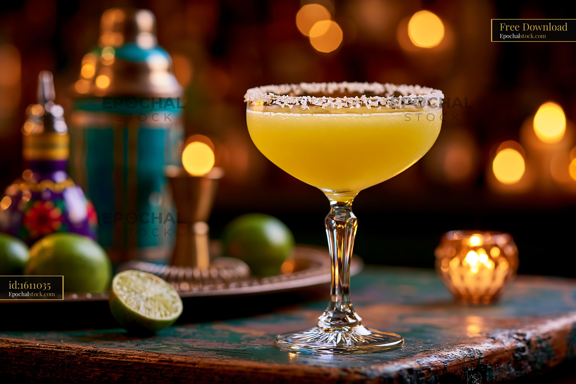 Watermarked full-resolution preview of Cocktail in a glass with lime and salt on the rim
