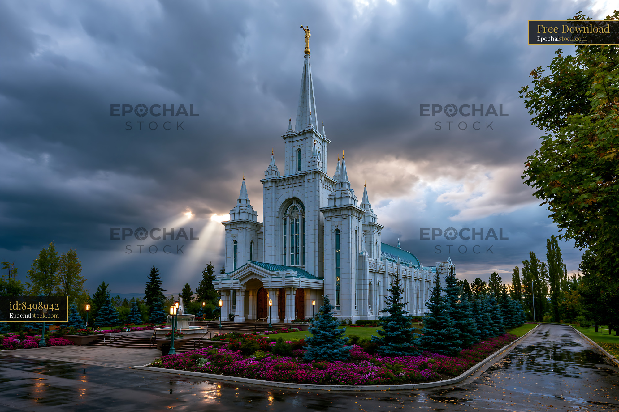 Photorealistic Architecture of Spoka Church in Cloudy Weather - stock photo