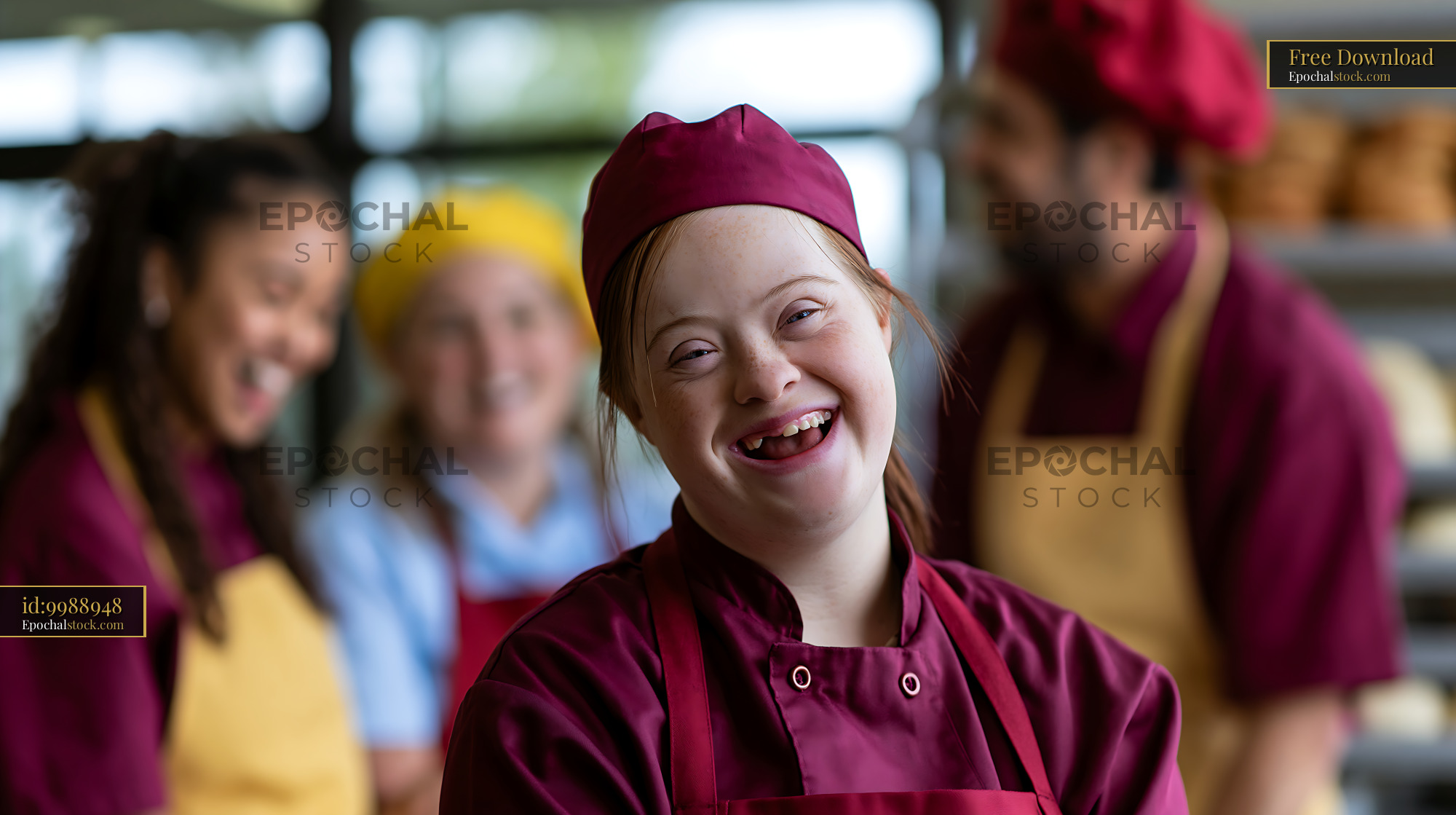 Watermarked full-resolution preview of Cheerful bakers working together in a busy bakery