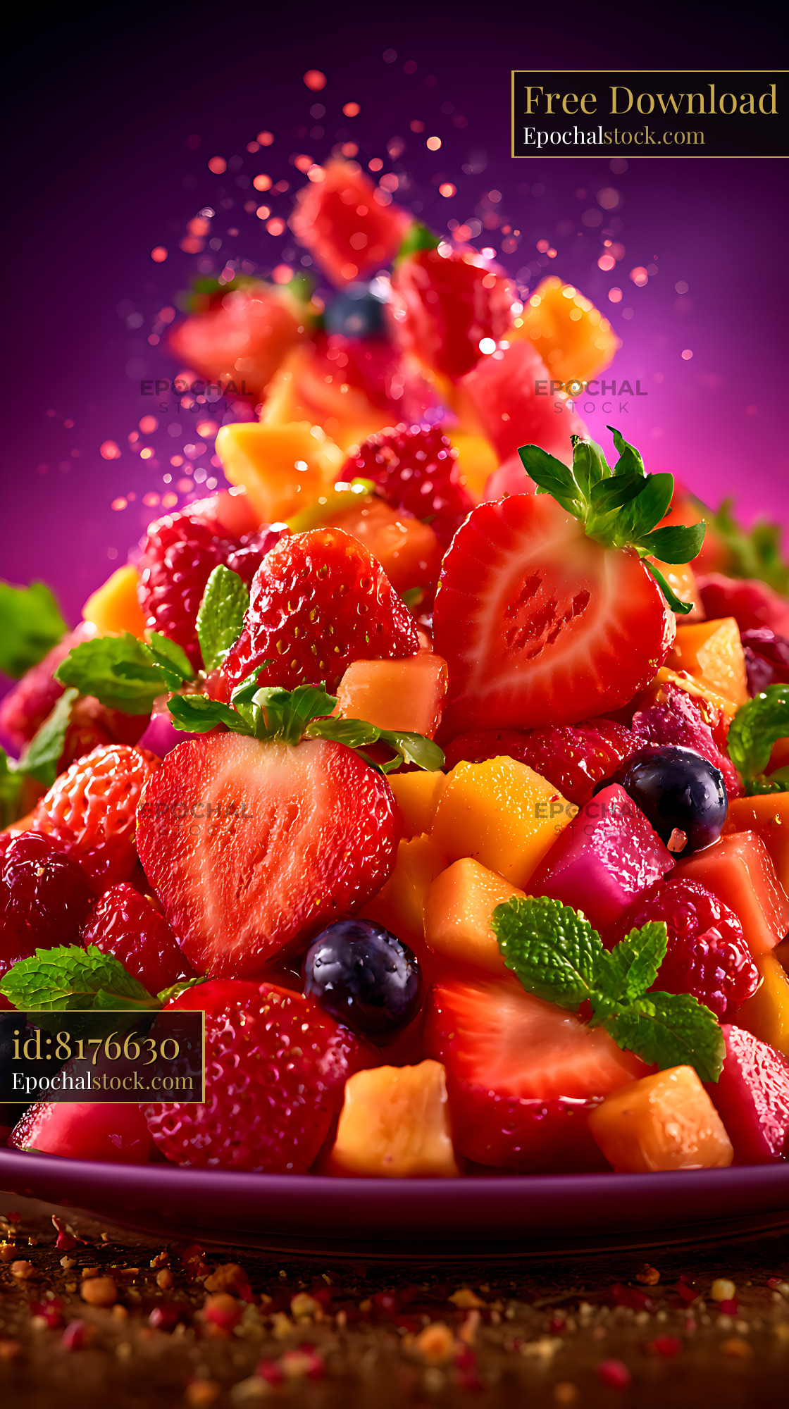Watermarked full-resolution preview of Vibrant mixed fruit salad in a bowl