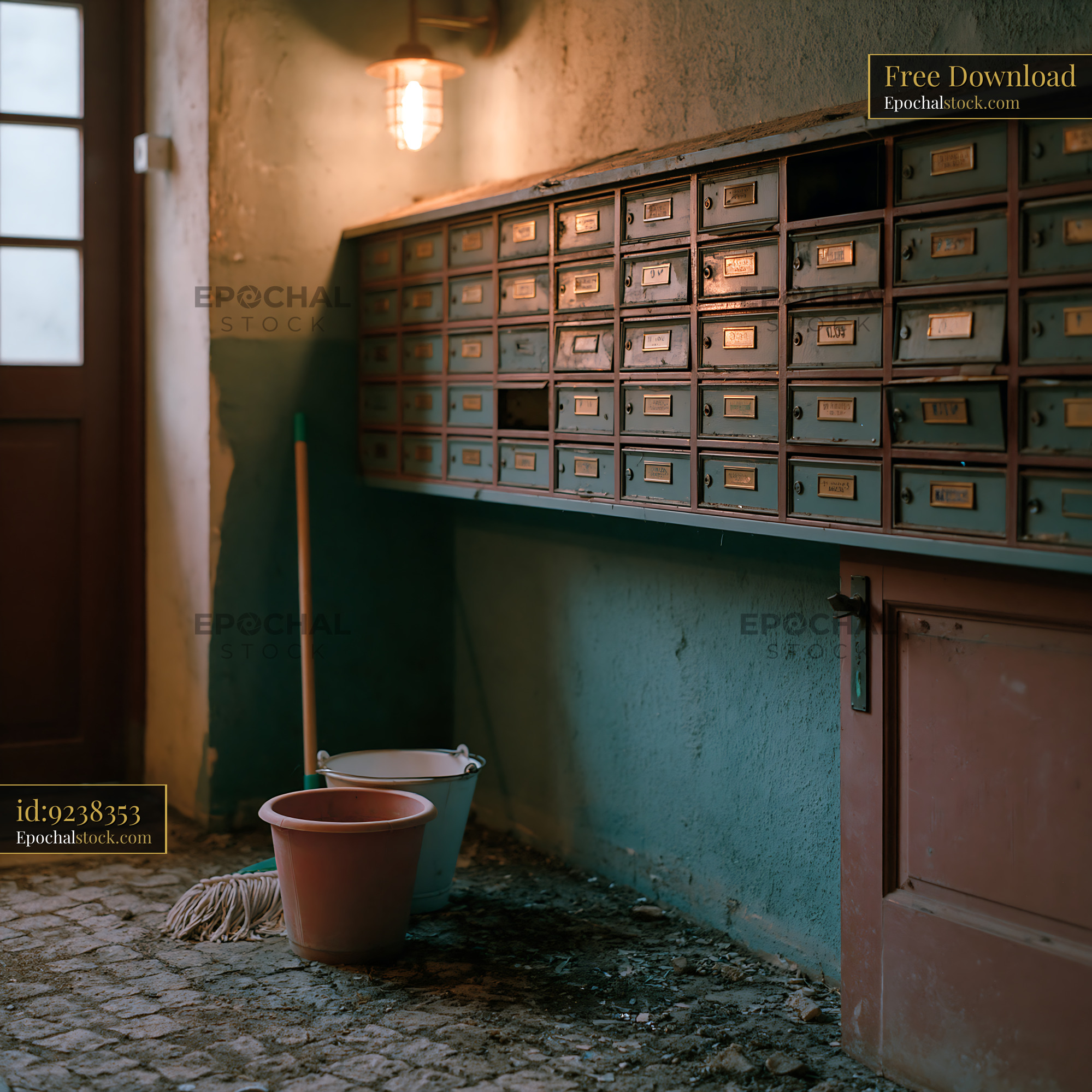 Watermarked full-resolution preview of Rustic Interior with Vintage Mailbox Wall