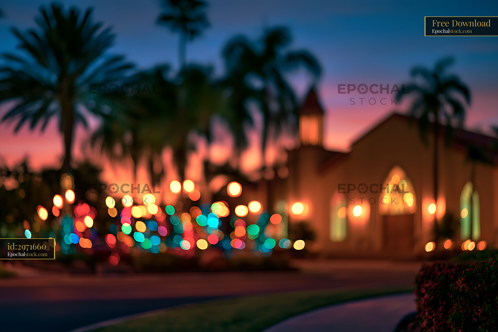 Watermarked full-resolution preview of Soft Focus Tropical Resort at Dusk