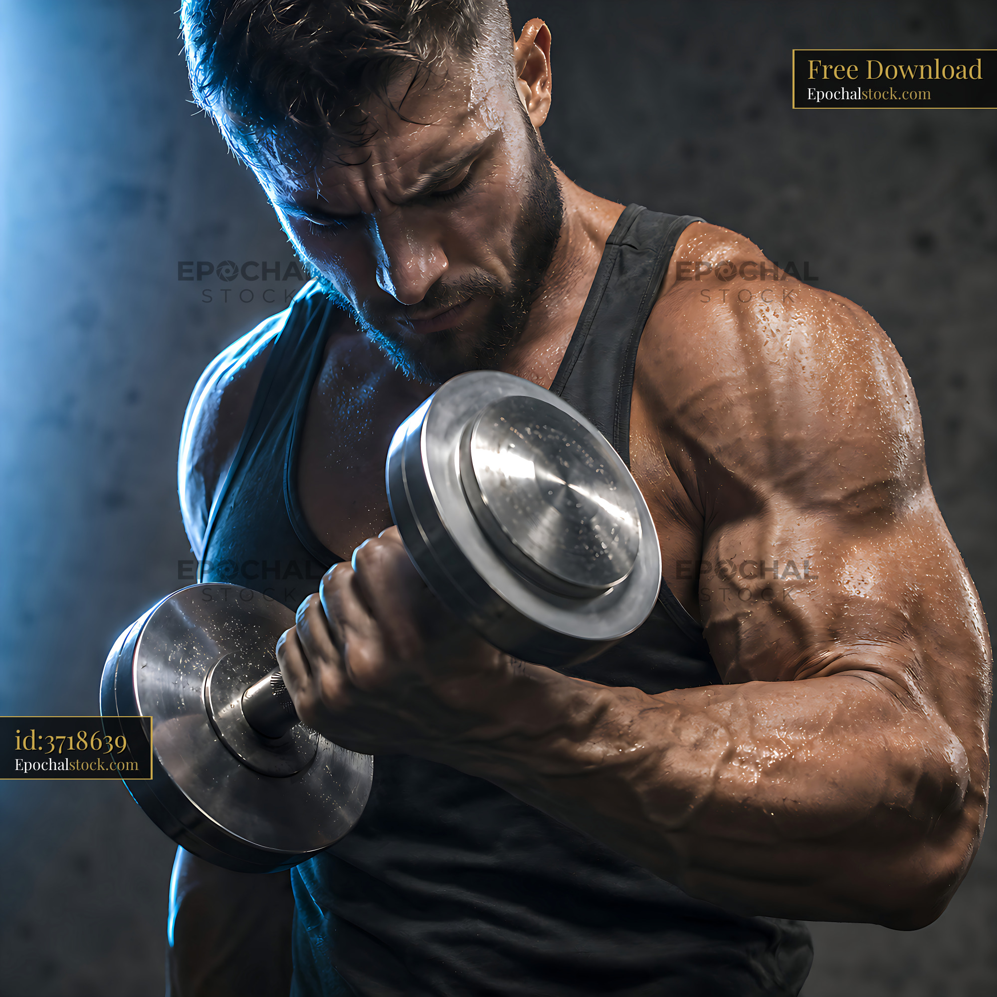 Man Lifts Dumbbell While Exercising in Gym - stock photo
