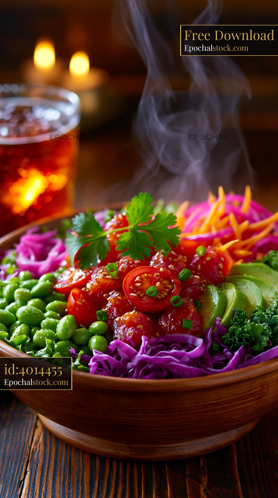 Watermarked full-resolution preview of Colorful bowl of fresh vegetables with dressing and herbs