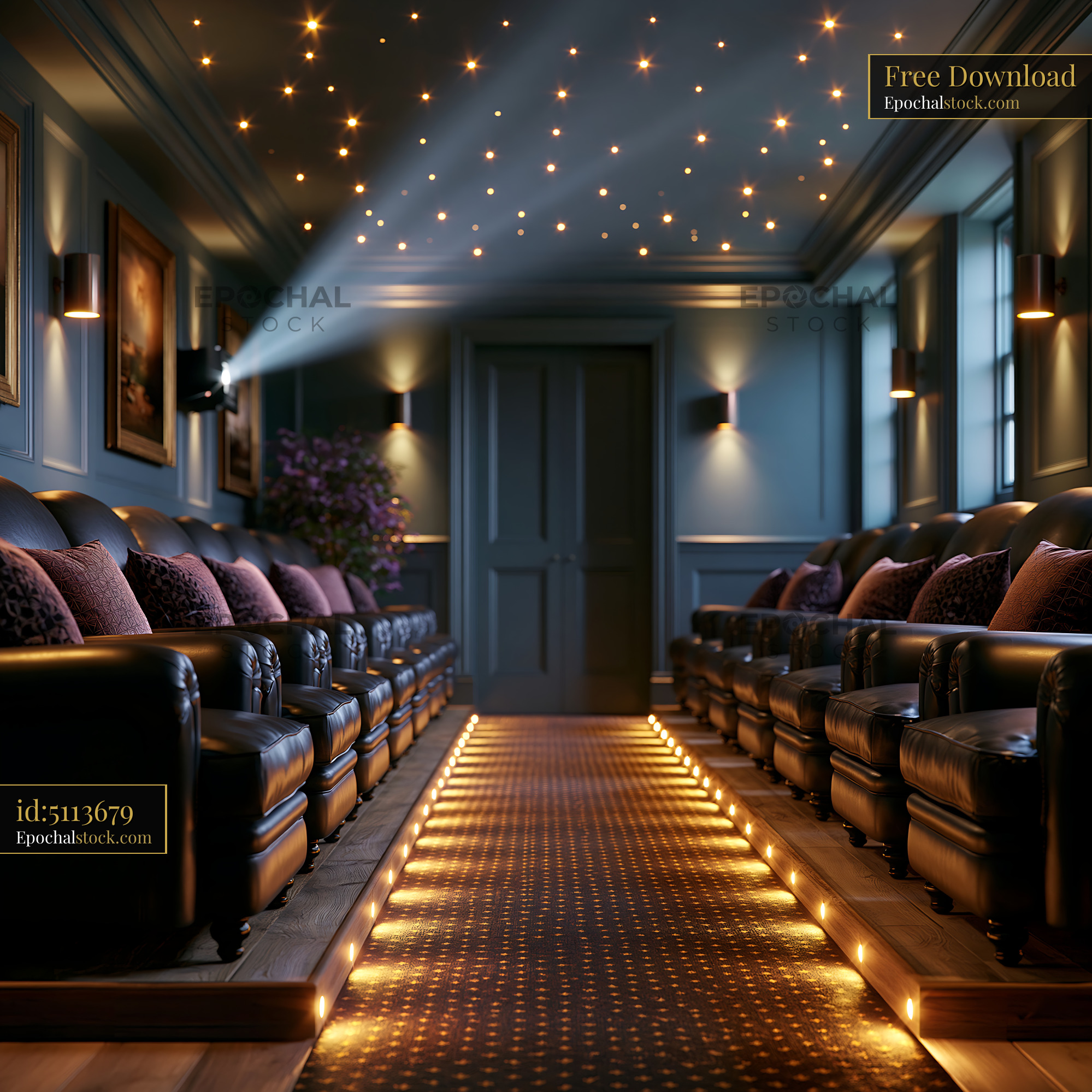 Watermarked full-resolution preview of Luxurious home theater with cozy seating and starry ceiling