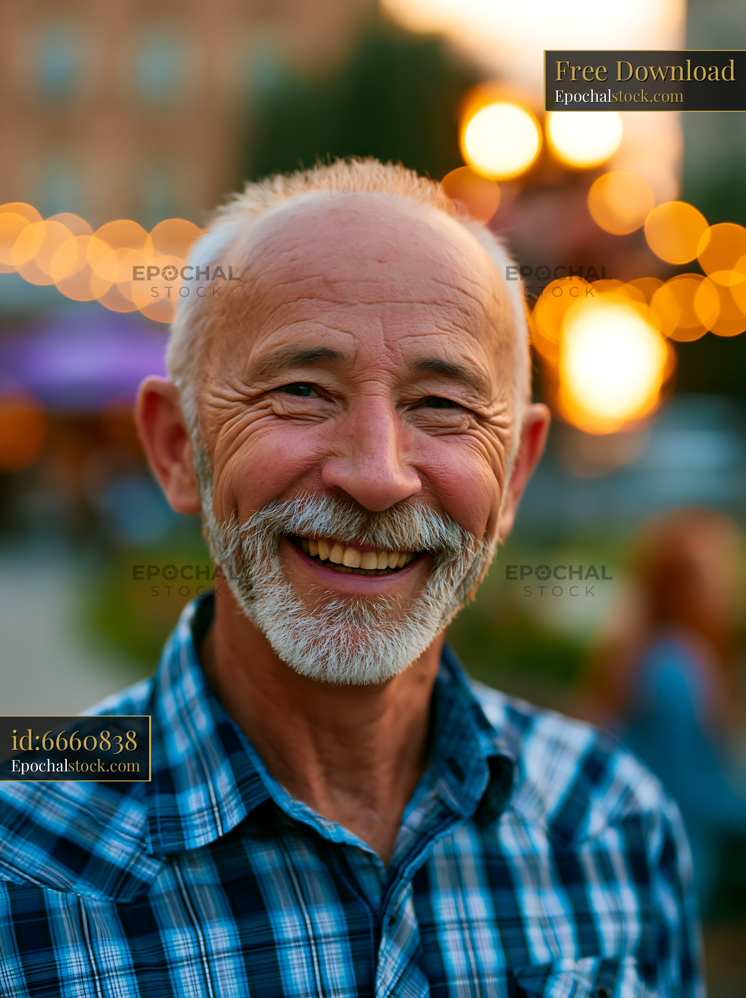 Watermarked full-resolution preview of Smiling senior man enjoying outdoor gathering at sunset