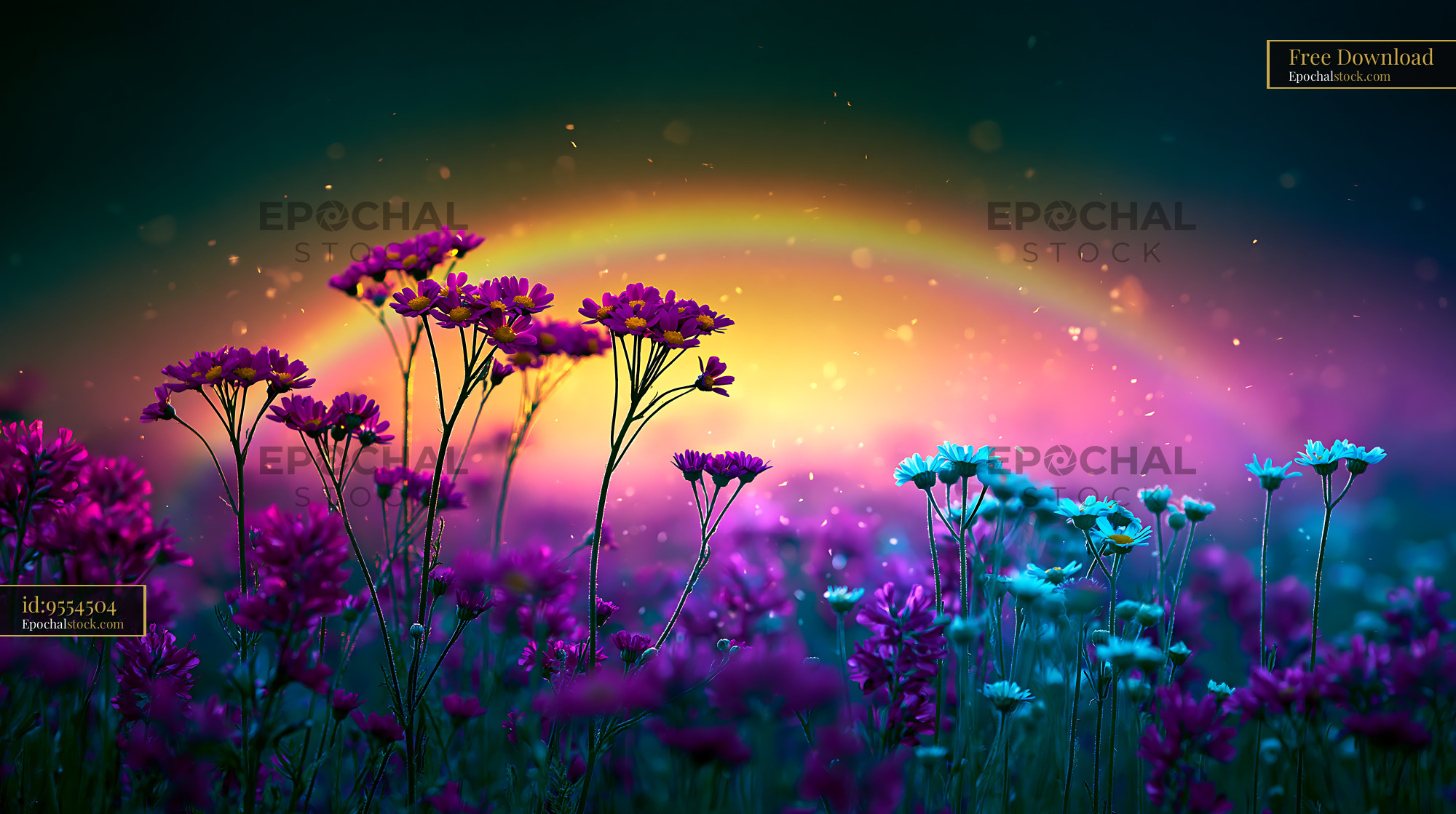 Watermarked full-resolution preview of Colorful flowers against a bright, glowing background