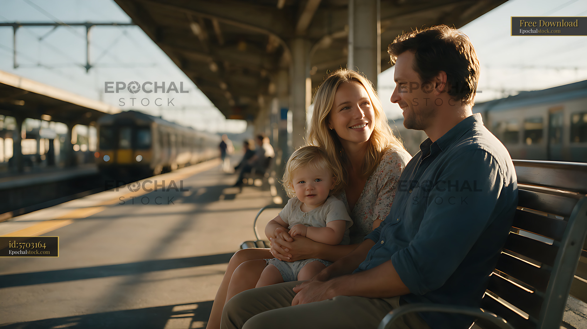 Watermarked full-resolution preview of Parents and child waiting at a railway station