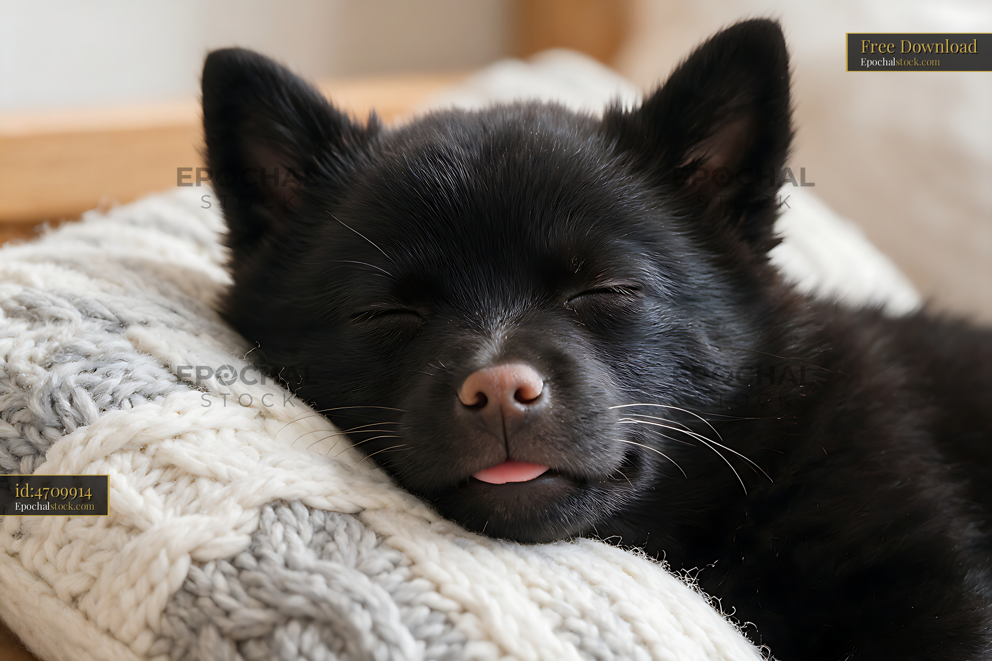 Watermarked full-resolution preview of Sleeping black puppy resting on a soft blanket