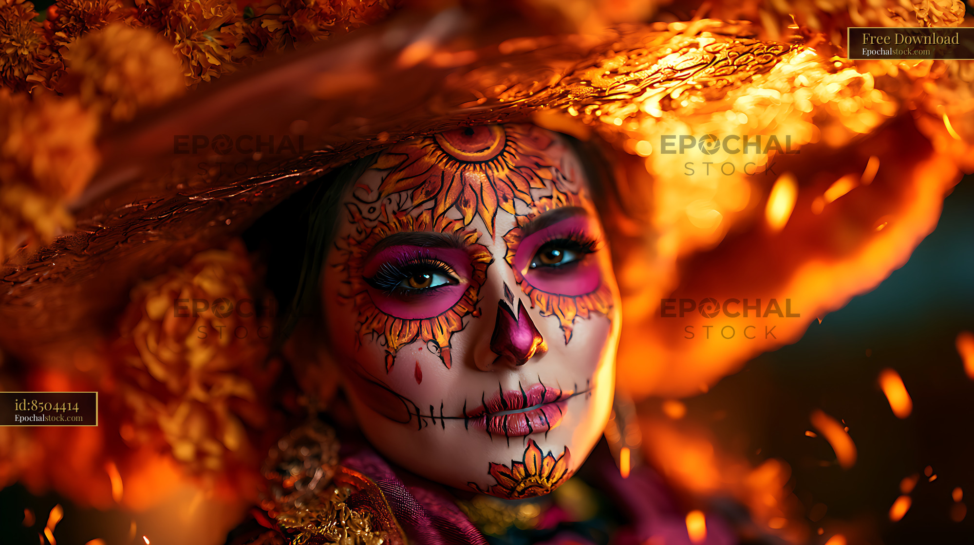 Watermarked full-resolution preview of Colorful sugar skull face painting portrait