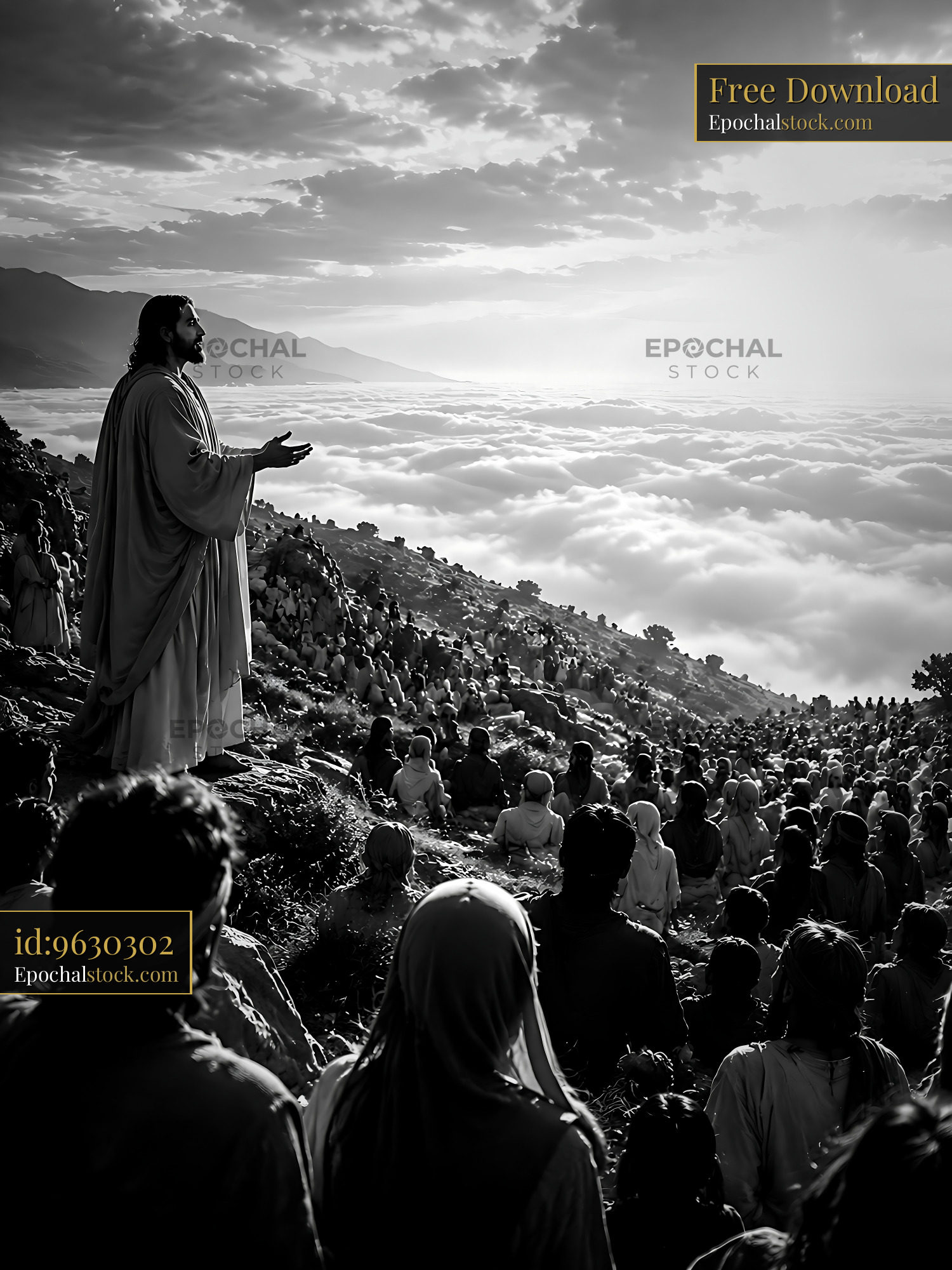 Watermarked full-resolution preview of Crowd gathered on a mountain listening to a speaker