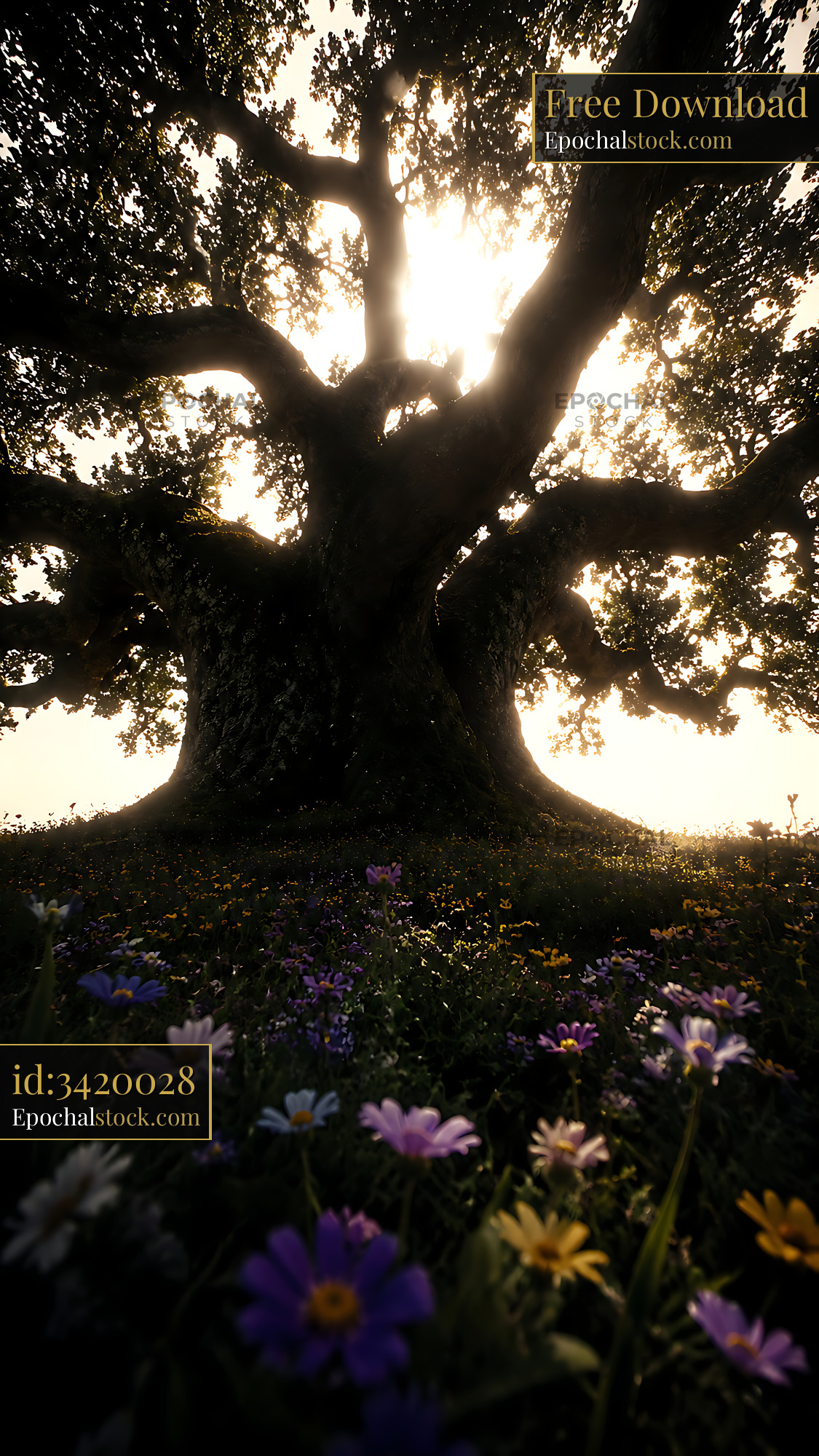 Watermarked full-resolution preview of Large tree with sunlight shining through branches