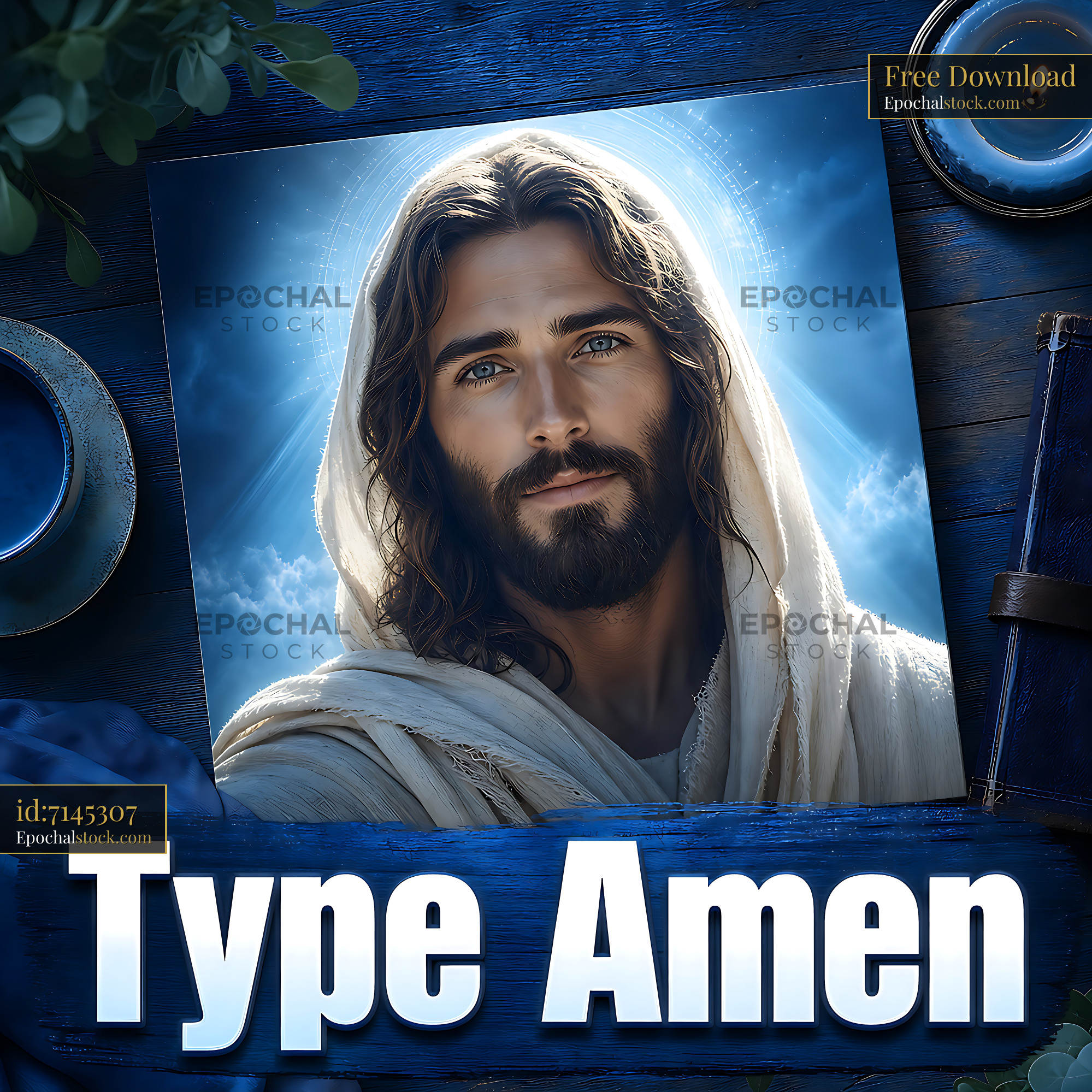 Watermarked full-resolution preview of Faithful figure with soft light and text in a serene setting