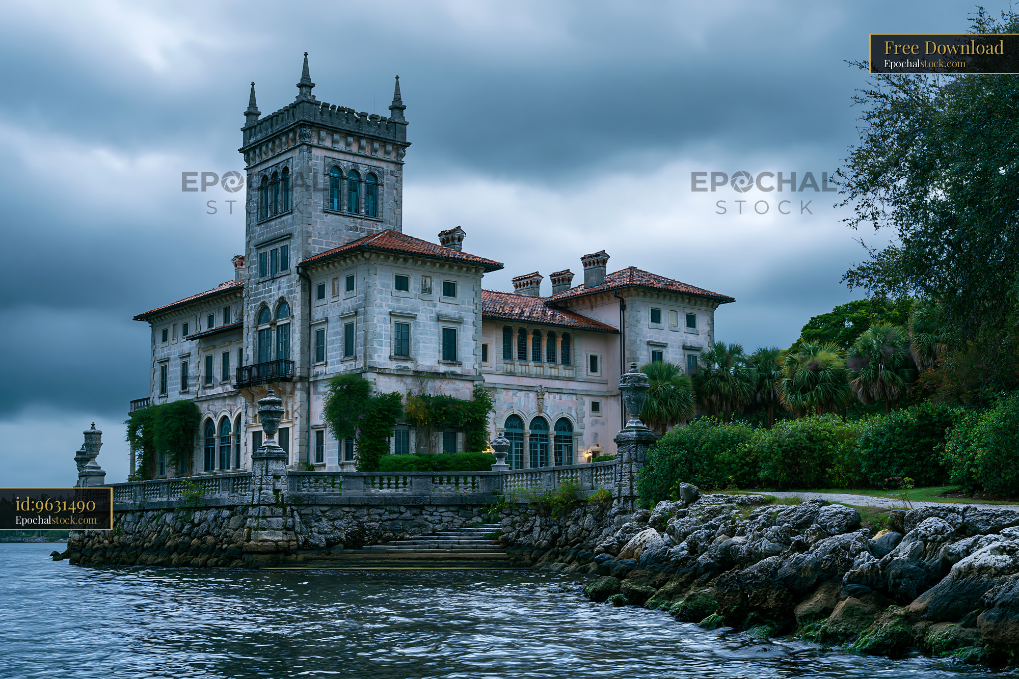 Vizcaya Museum and Gardens in Miami, Florida Under Cloudy Skies