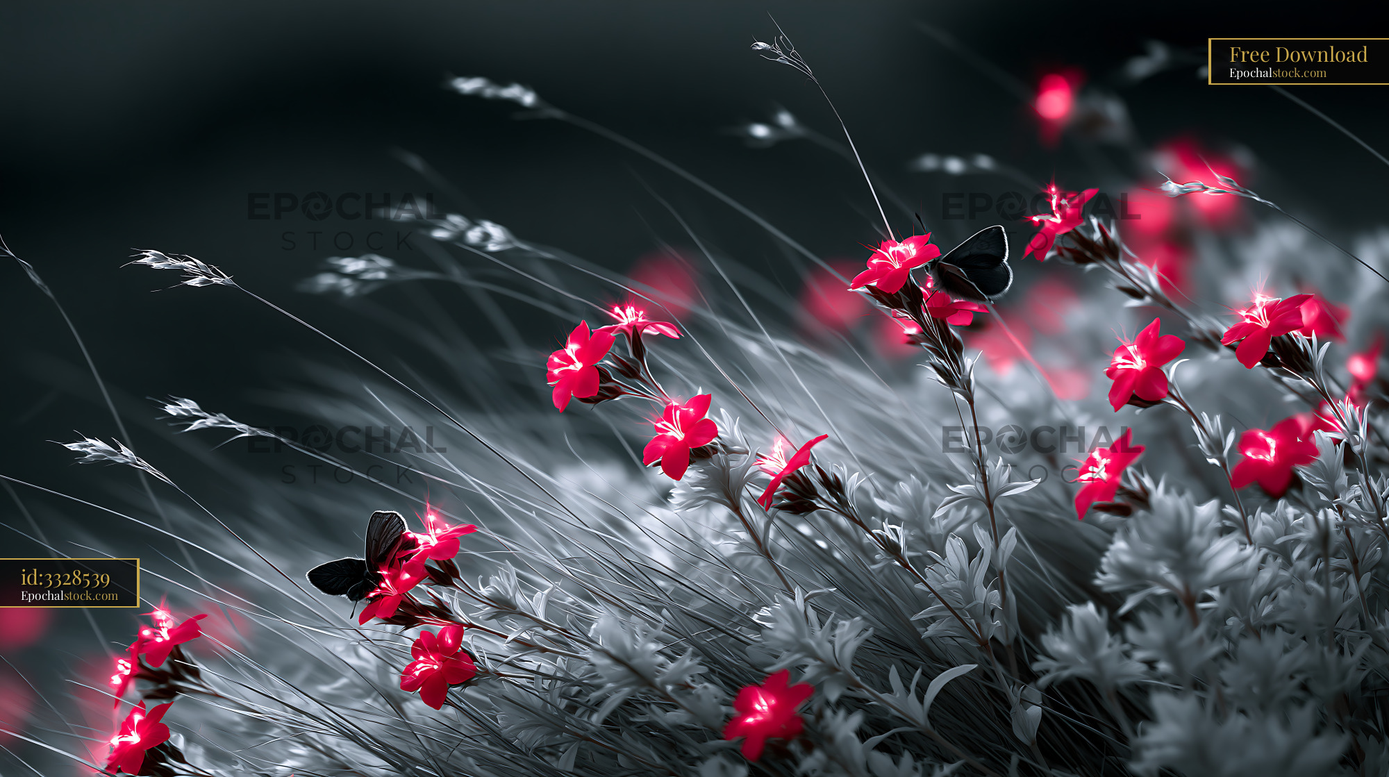 Red Pimpernel Flowers in a Meadow With Butterflies - stock photo