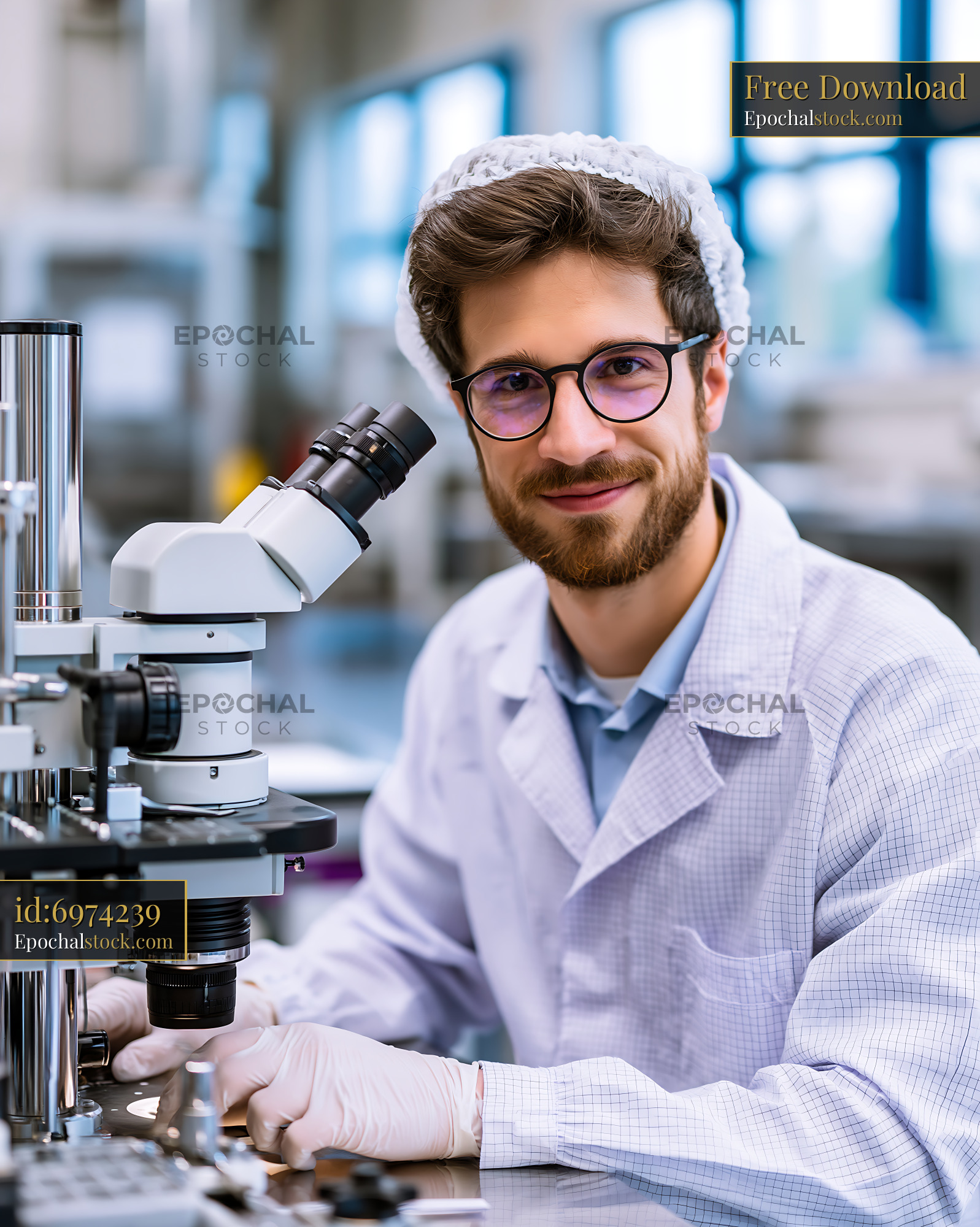 Watermarked full-resolution preview of Scientist working with a microscope in a laboratory