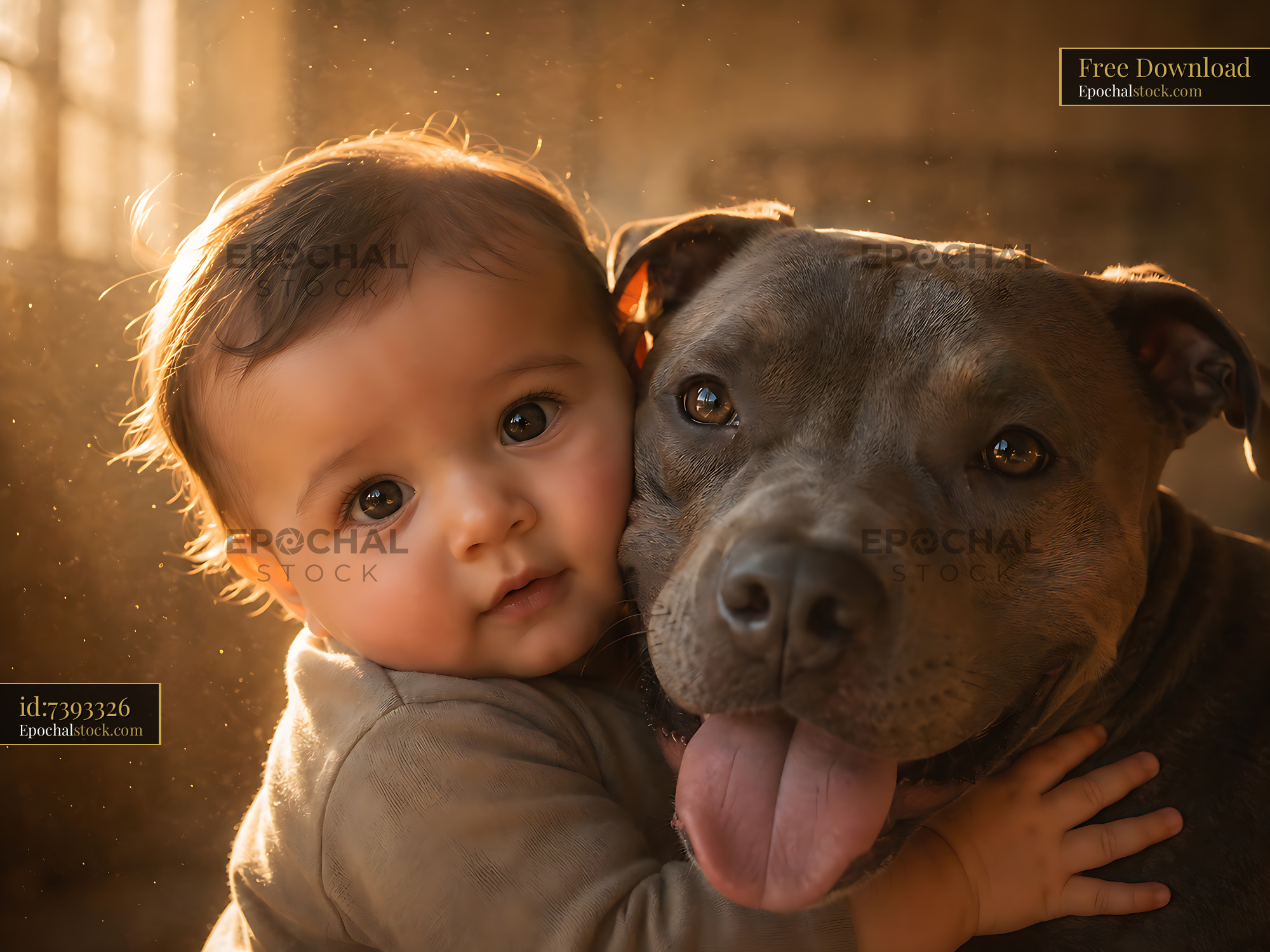 Watermarked full-resolution preview of Child and dog sharing a moment indoors