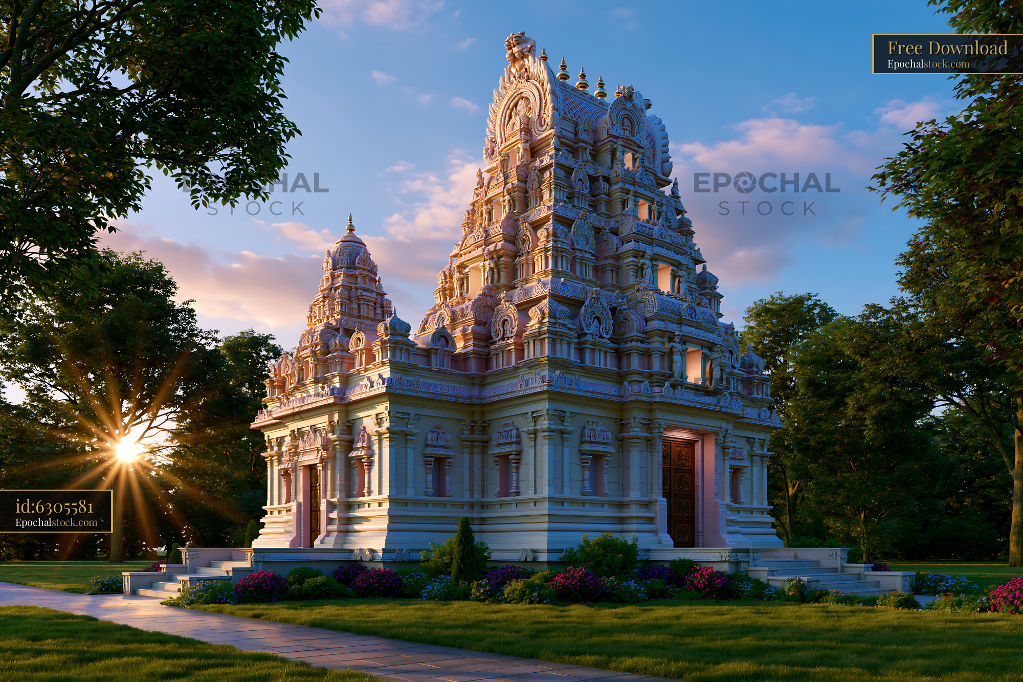 Watermarked full-resolution preview of The scene shows a temple with detailed carvings and a tall spire
