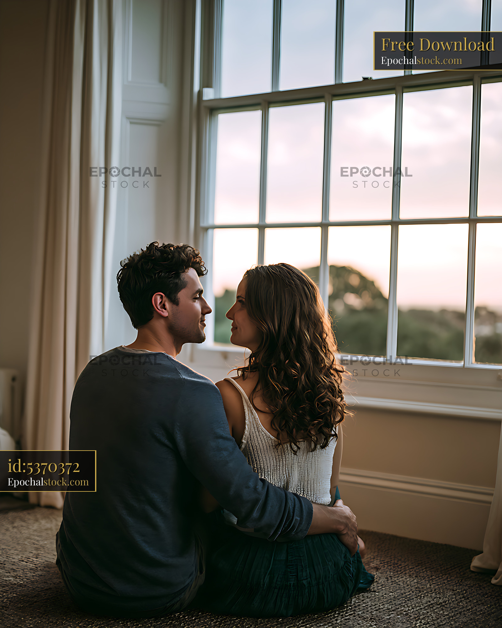 Watermarked full-resolution preview of Two people sharing a quiet moment by a window