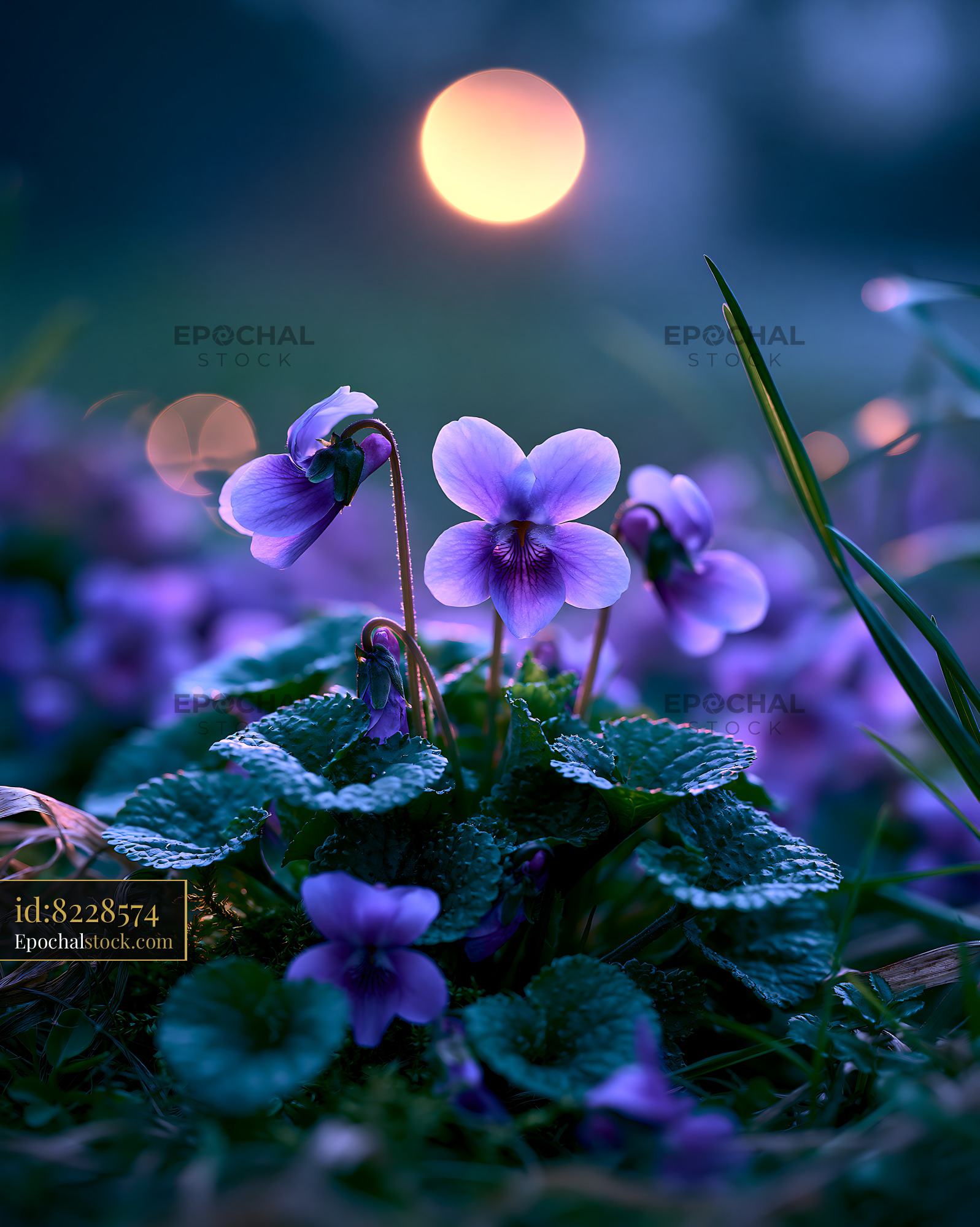 Watermarked full-resolution preview of Purple flowers under sunset glow