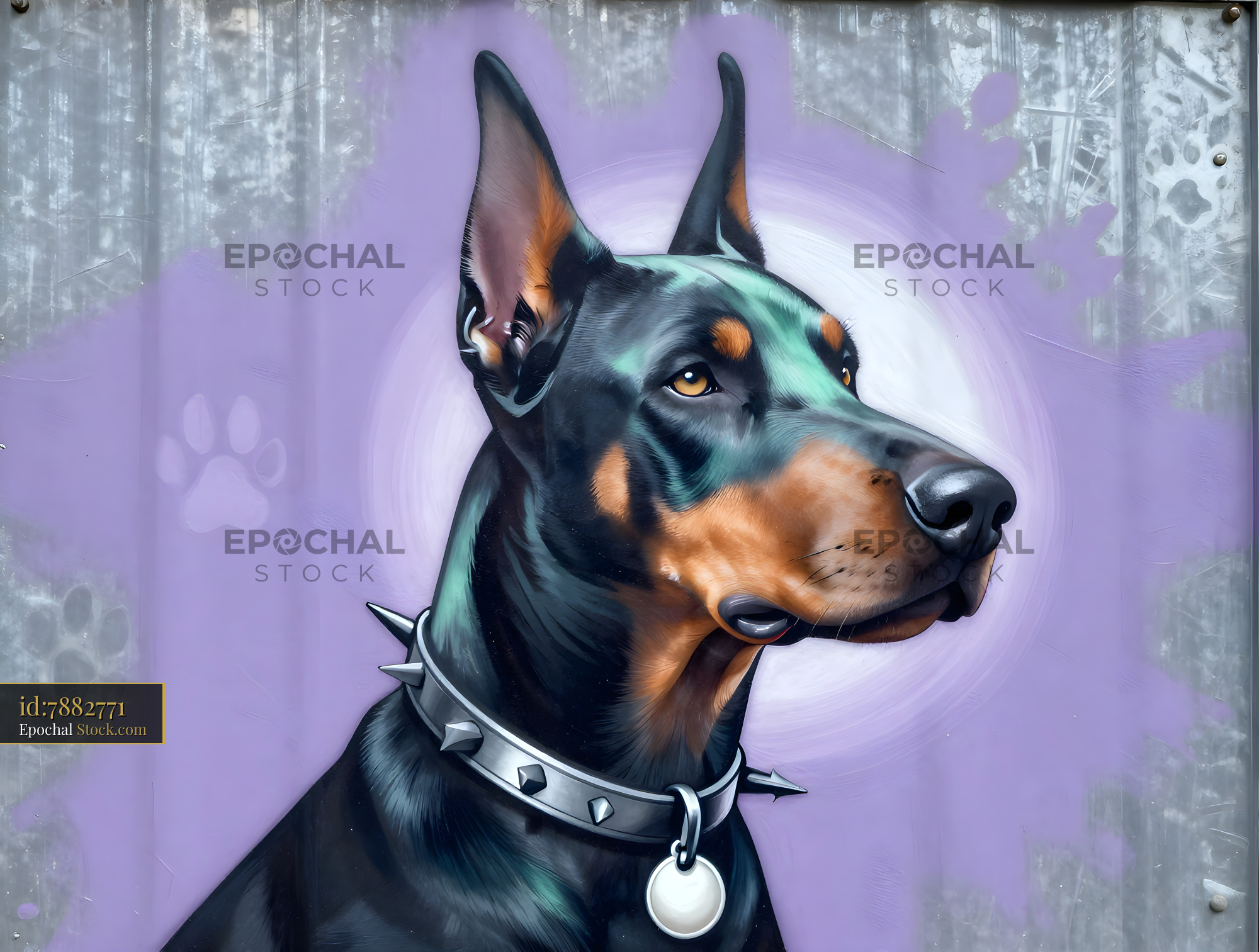 Doberman dog art on a metal surface in urban area Premium Stock Image