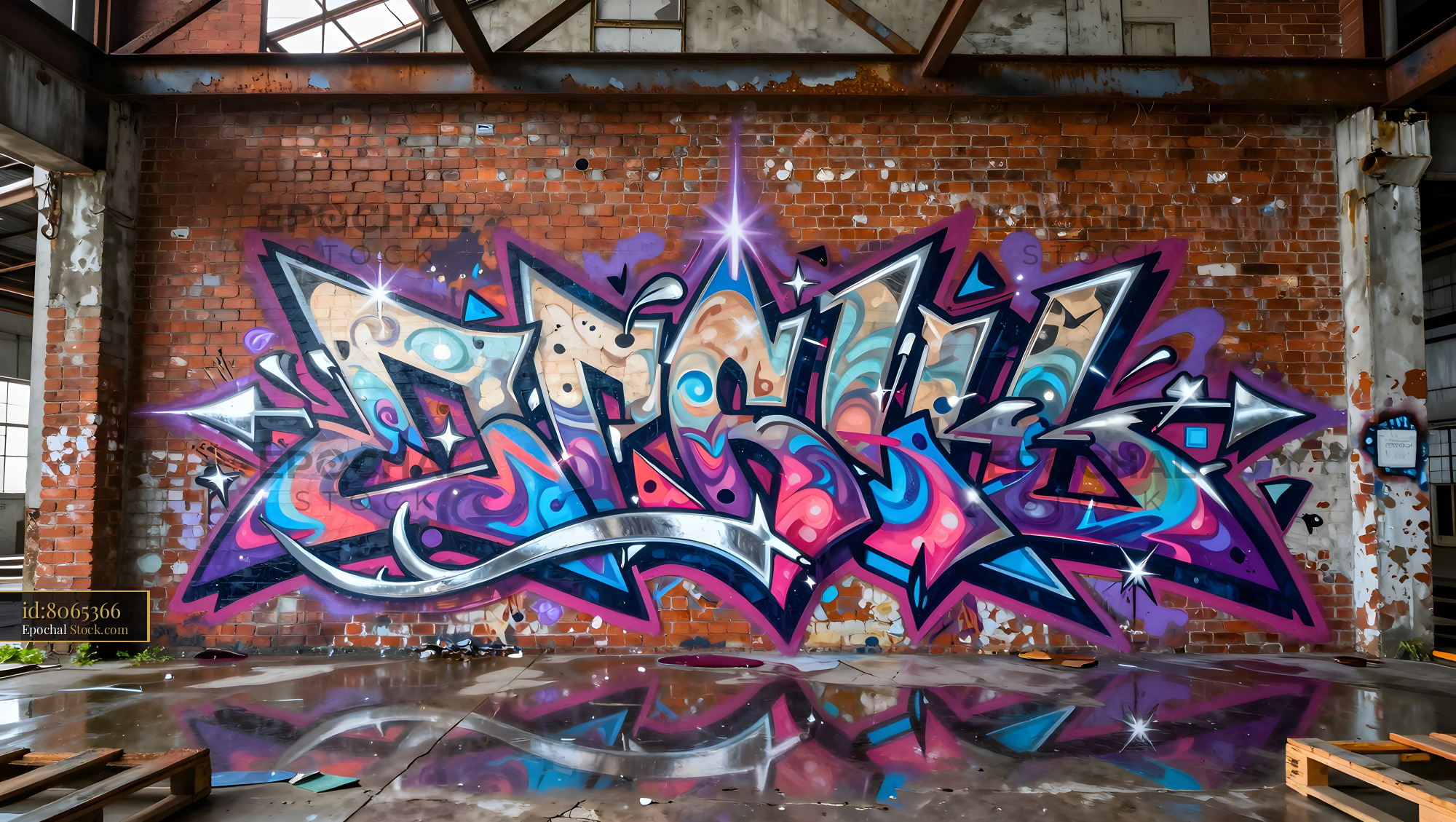 Colorful graffiti art on a brick wall in an urban space Premium Stock Image