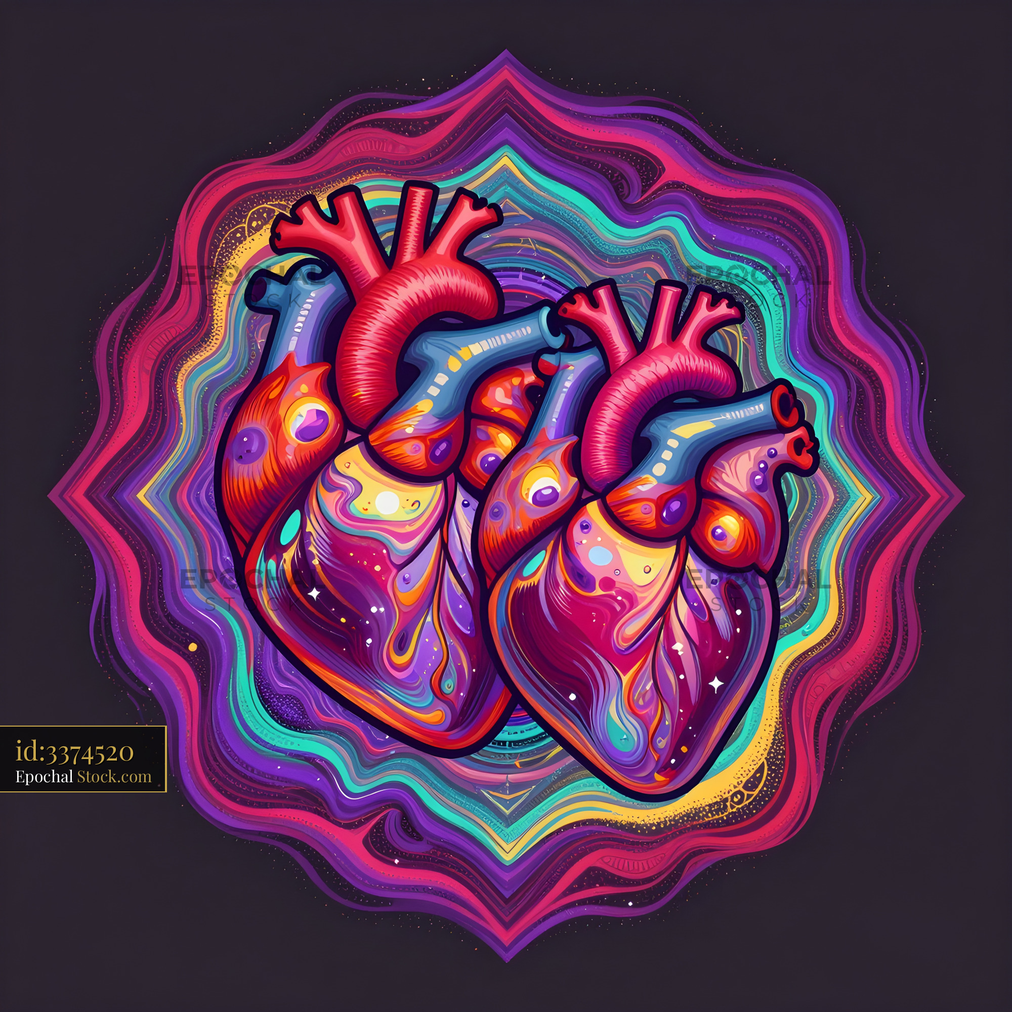 Artwork showing two colorful hearts in a swirl pattern Premium Stock Image