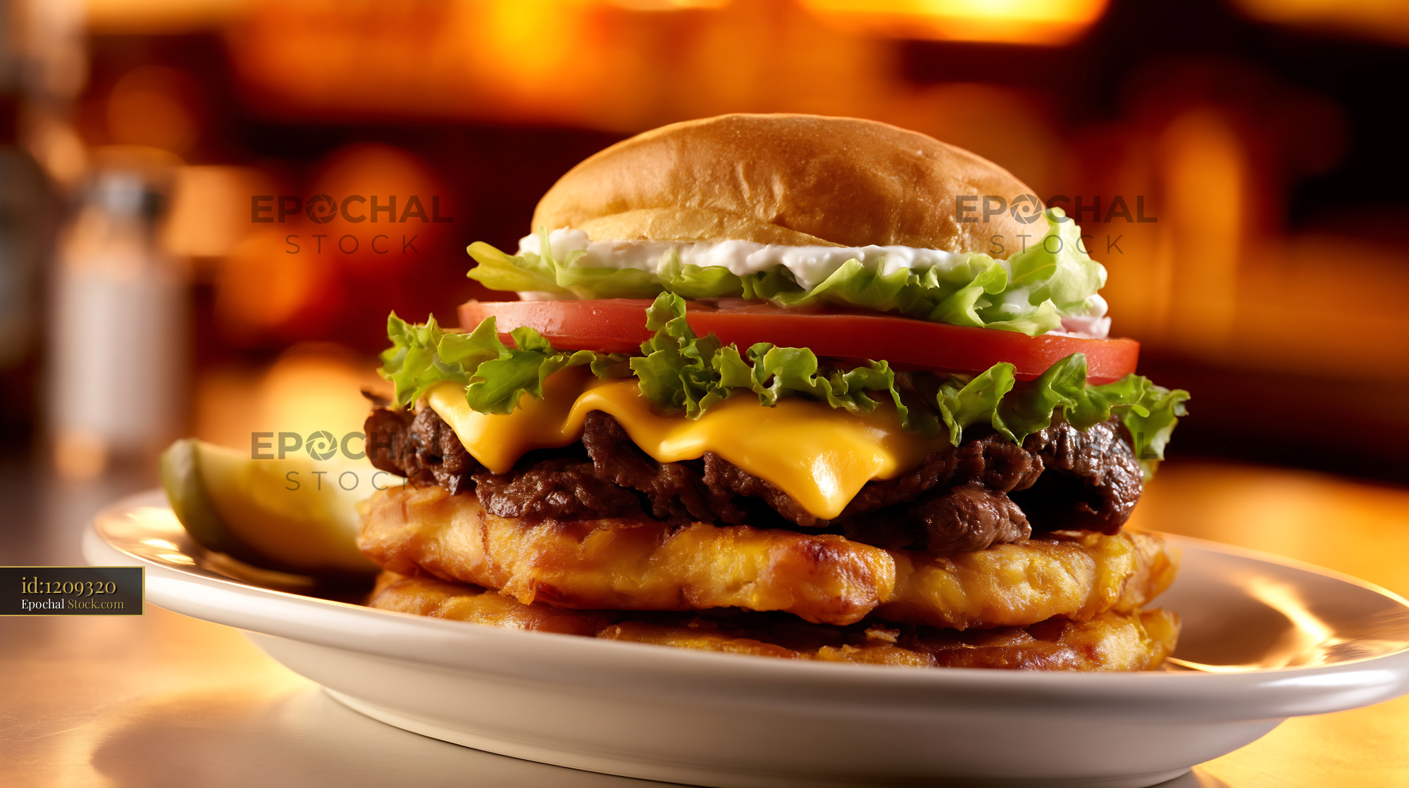 Jibarito Burger: Puerto Rican Fried Plantain - stock photo