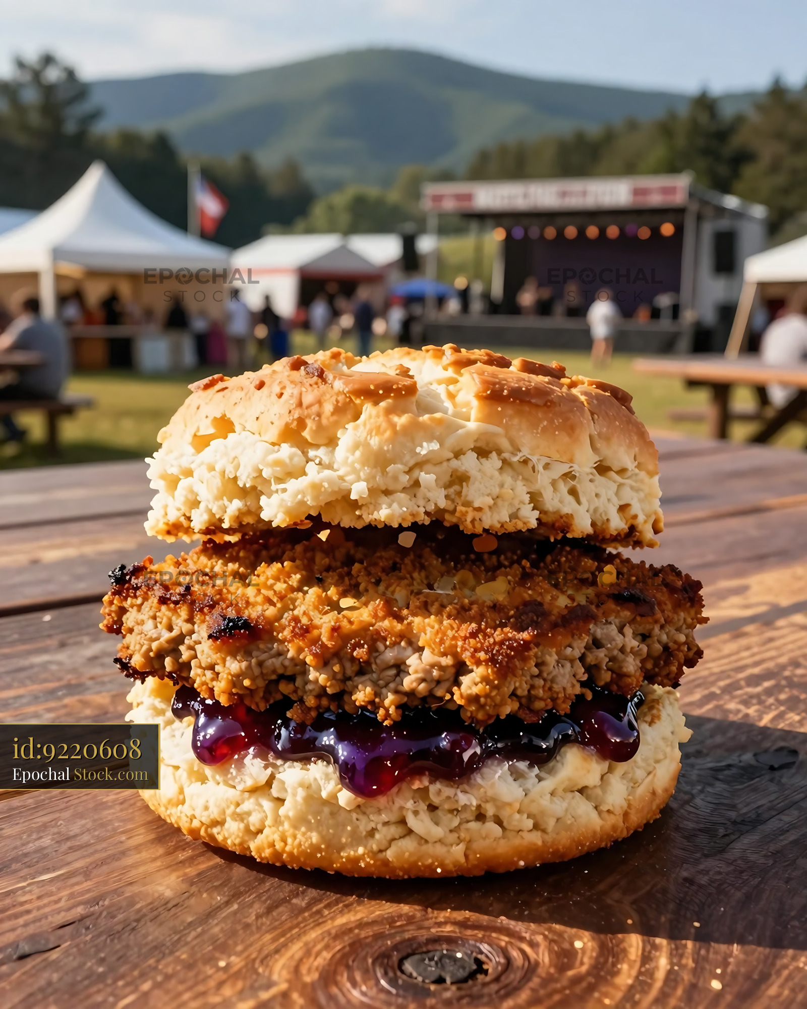 Golden Livermush Sandwich at Outdoor Festival - stock photo